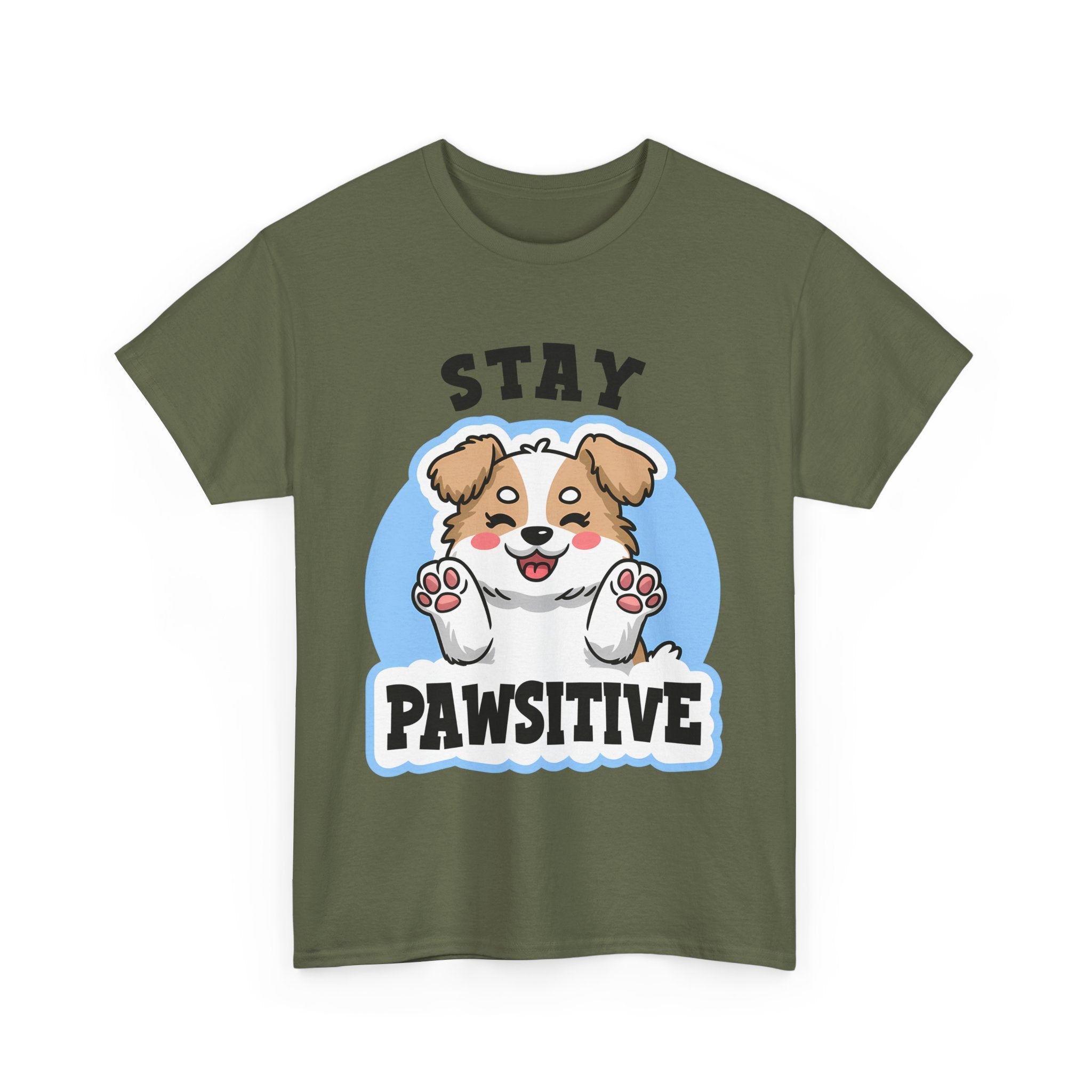 Stay Pawsitive Dog Lover Tee - Unisex Heavy Cotton T-Shirt funny humor