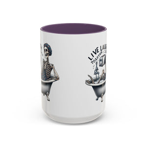 Skeleton Bath Time Coffee Mug, Live Laugh Roast & Relax Skeleton Mug, Funny Gift for Halloween, Quirky Kitchen Decor, Unique Coffee Cup