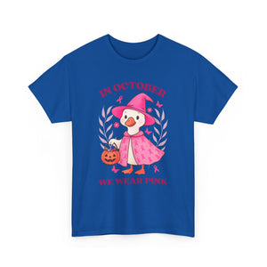Breast Cancer Awareness Tee, Cute Pink Duck Shirt for October, Unisex Cotton T-Shirt, Awareness Month Apparel, Funny Halloween Outfit