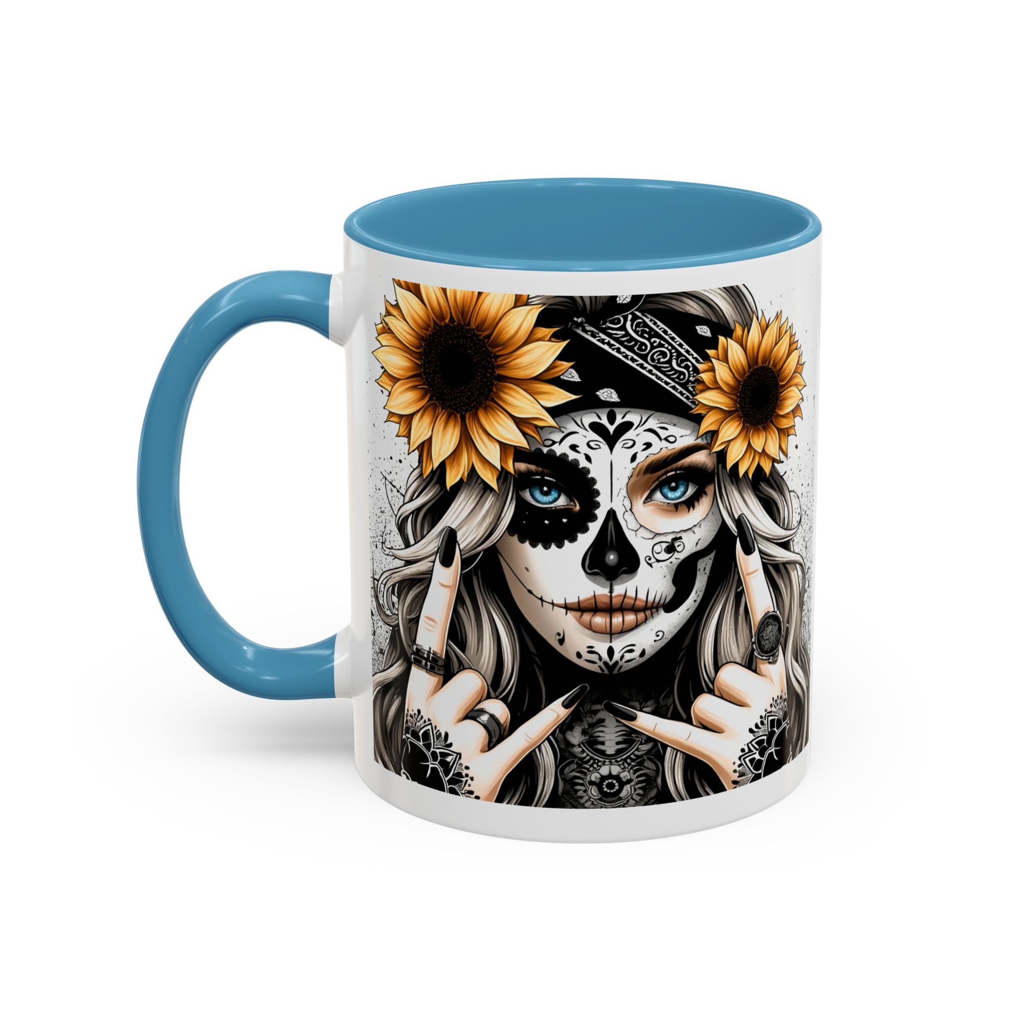 Sunflower Skull Accent Coffee Mug, Gothic Floral Mug, Unique Gift for Coffee Lovers, Boho Decor, Halloween Mug, Artful Drinkware