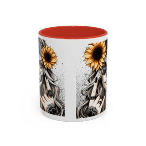 Sunflower Skull Accent Coffee Mug, Gothic Floral Mug, Unique Gift for Coffee Lovers, Boho Decor, Halloween Mug, Artful Drinkware