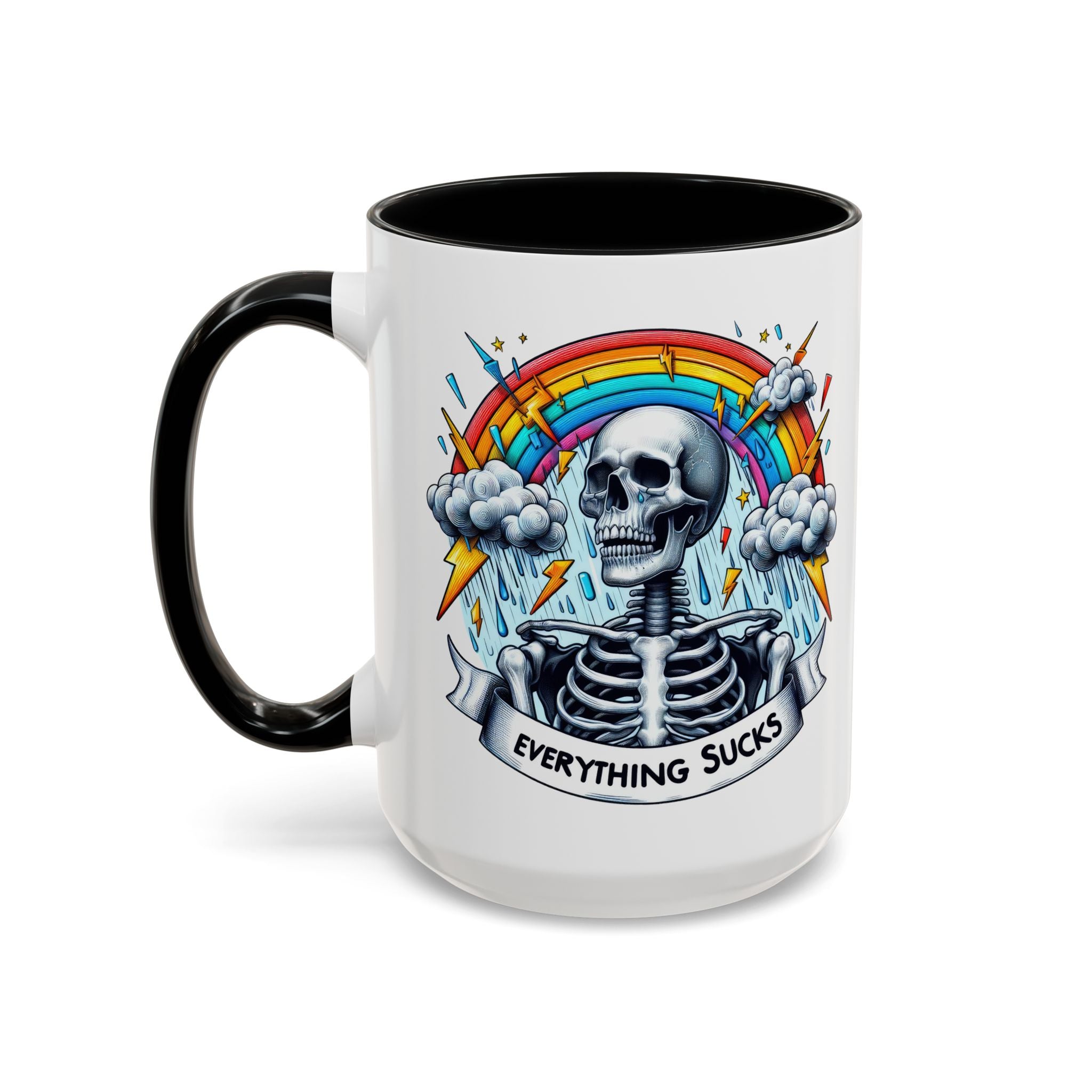 Everything Sucks Skeleton Coffee Mug | 11oz 15oz | Unique Gift for Coffee Lovers, Goth Home Décor, Quirky Humor Mug, Dark Aesthetic