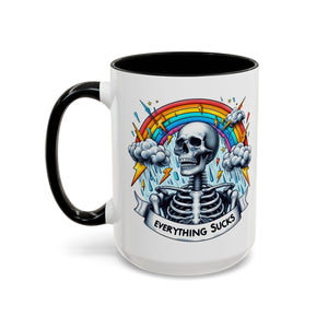 Everything Sucks Skeleton Coffee Mug | 11oz 15oz | Unique Gift for Coffee Lovers, Goth Home Décor, Quirky Humor Mug, Dark Aesthetic