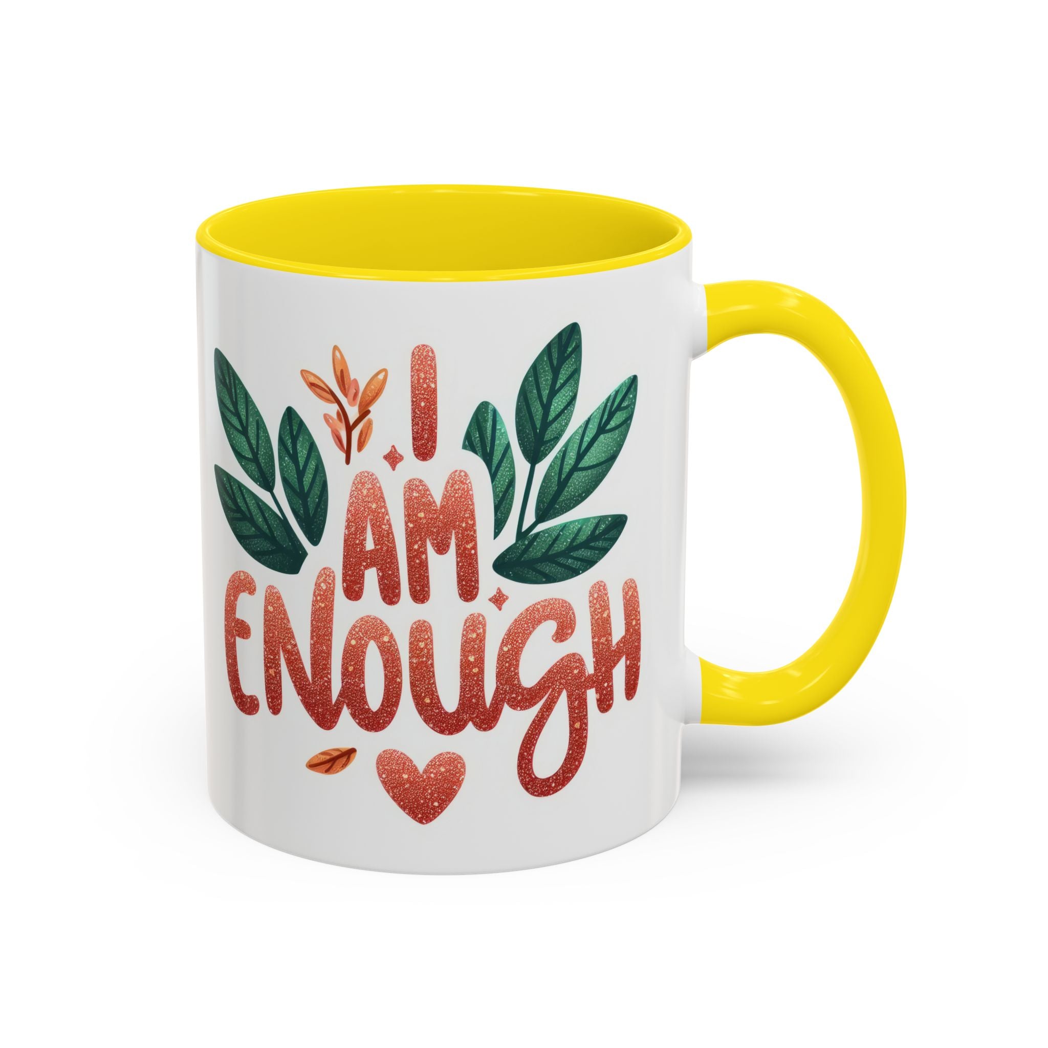 I Am Enough Mug — Inspirational Accent Coffee Cup with Botanical Design (11/15oz)