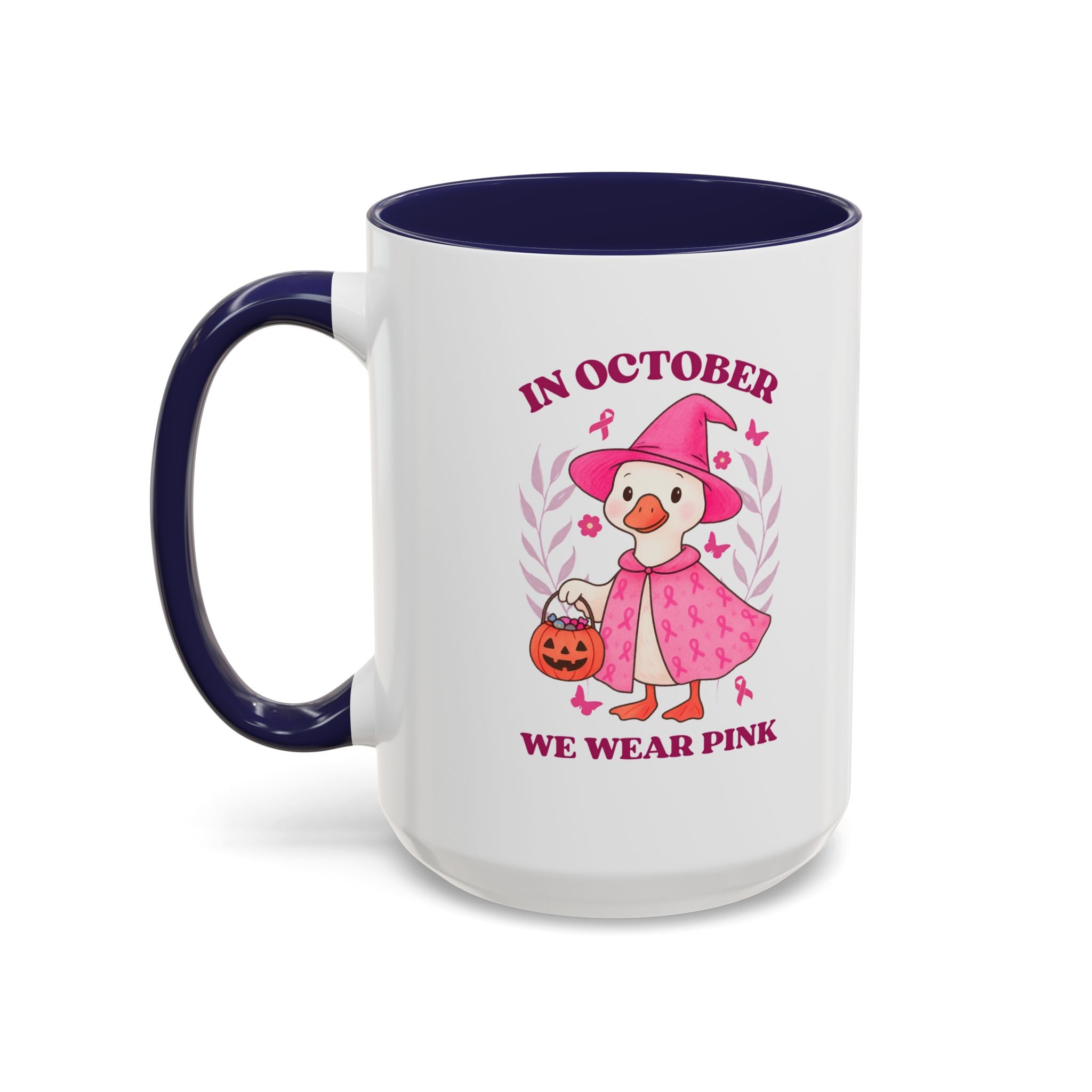 Halloween Breast Cancer Awareness Coffee Mug | October 2023 Gift, Pink Ribbon Mug, Spooky Coffee Cup, Cute Duck Mug, Fall Decor