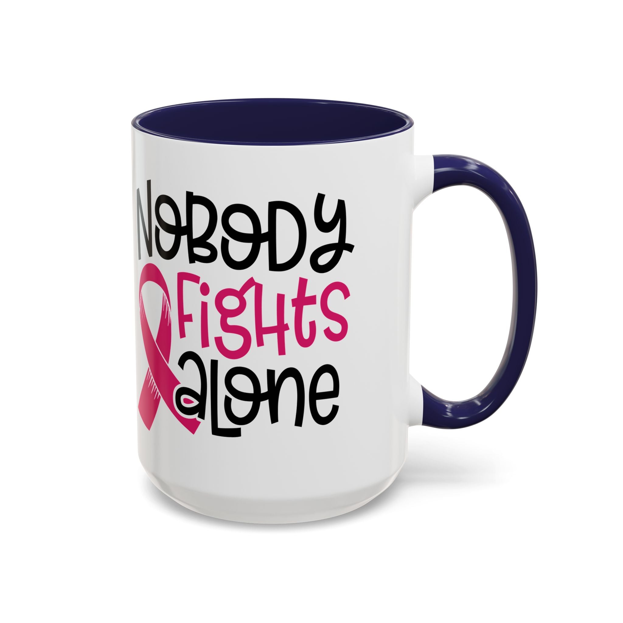 Inspirational Coffee Mug for Support - 'Nobody Fights Alone' | Breast Cancer Awareness Gift, Motivational Mug, Friendship Gift, Self-Care