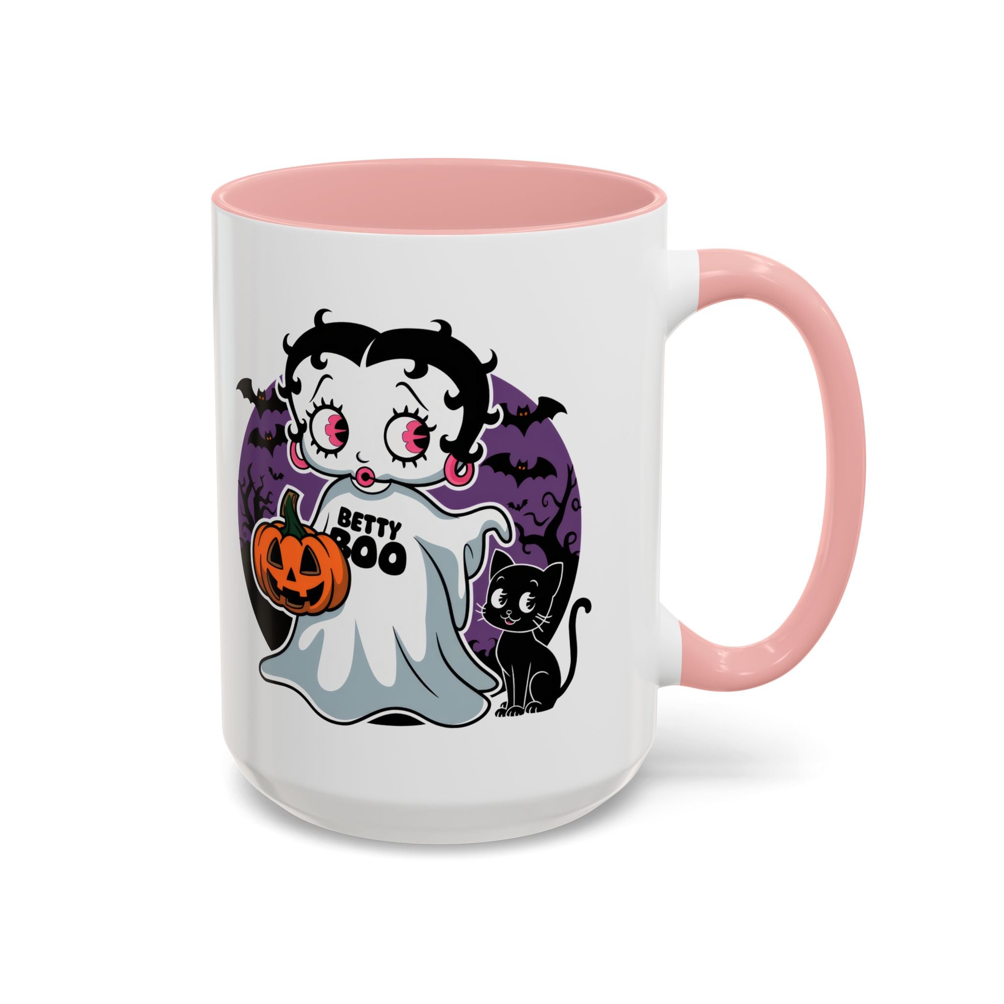 Betty Boo Halloween Ghost Mug — Cute Spooky Pumpkin & Black Cat Accent Coffee Cup