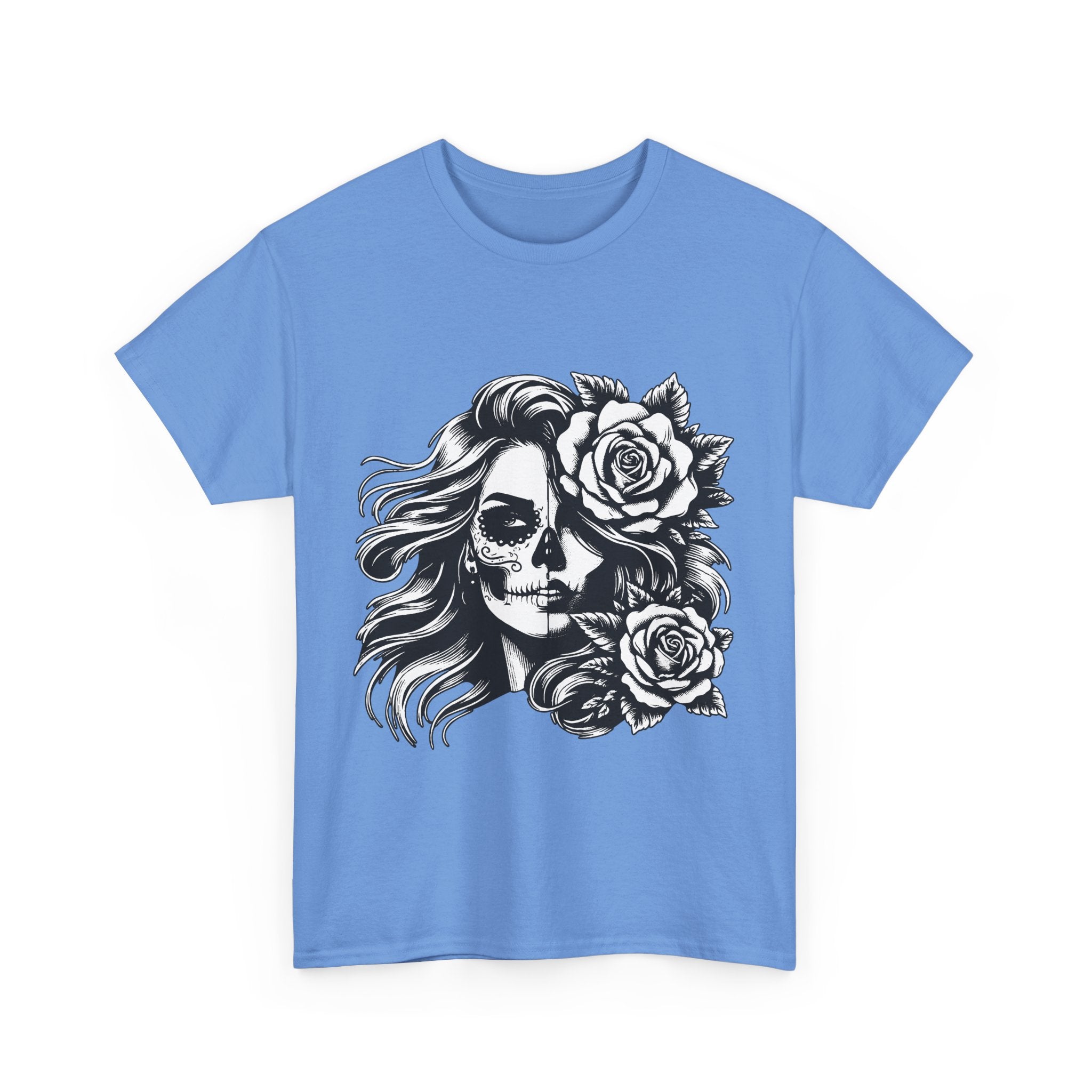 Skull & Rose Unisex Heavy Cotton Tee - Edgy Floral Graphic T-Shirt