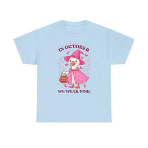 Breast Cancer Awareness Tee, Cute Pink Duck Shirt for October, Unisex Cotton T-Shirt, Awareness Month Apparel, Funny Halloween Outfit
