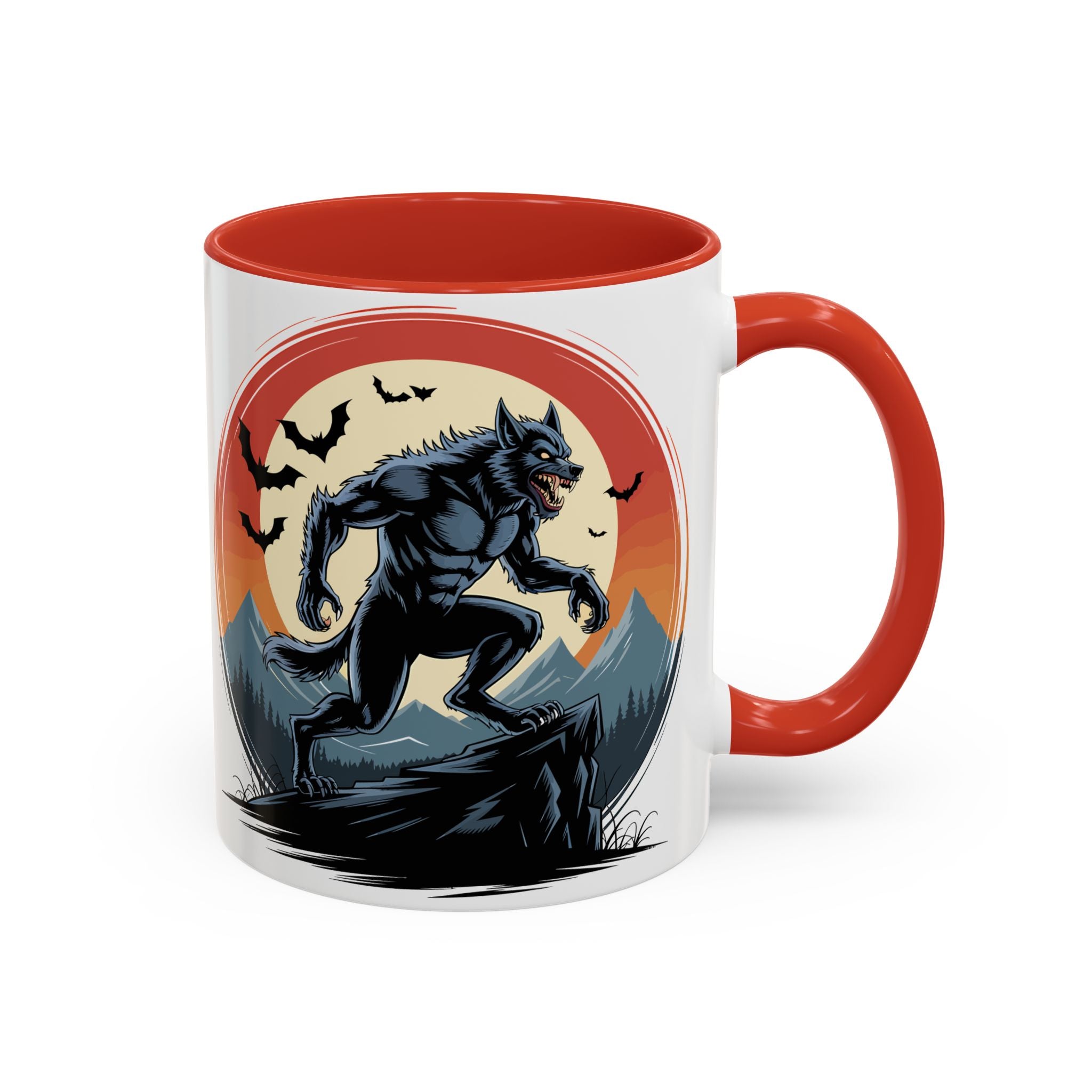 Werewolf Sunset Coffee Mug — Halloween Creature Ceramic Accent Mug (11/15oz) fantasy horror art