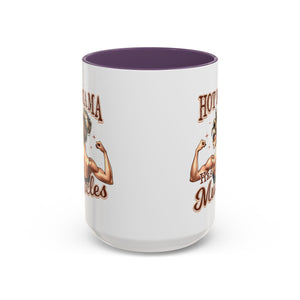 Hot Mama Has Muscles Coffee Mug - Fun & Motivational 11/15oz Accent Mug for Fitness Lovers