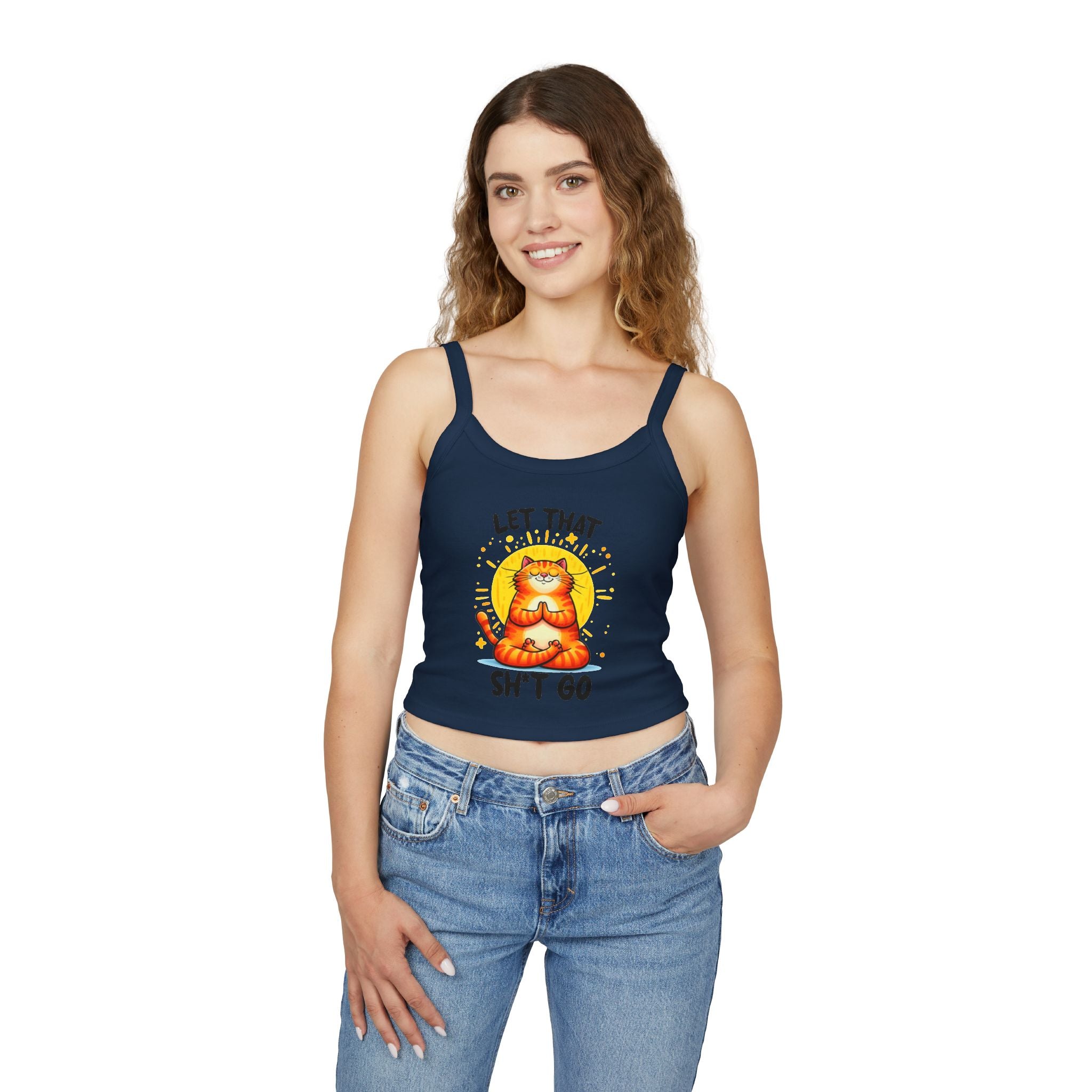 Funny Cat Women's Spaghetti Strap Tank Top - "Let That Sh*t Go" Design