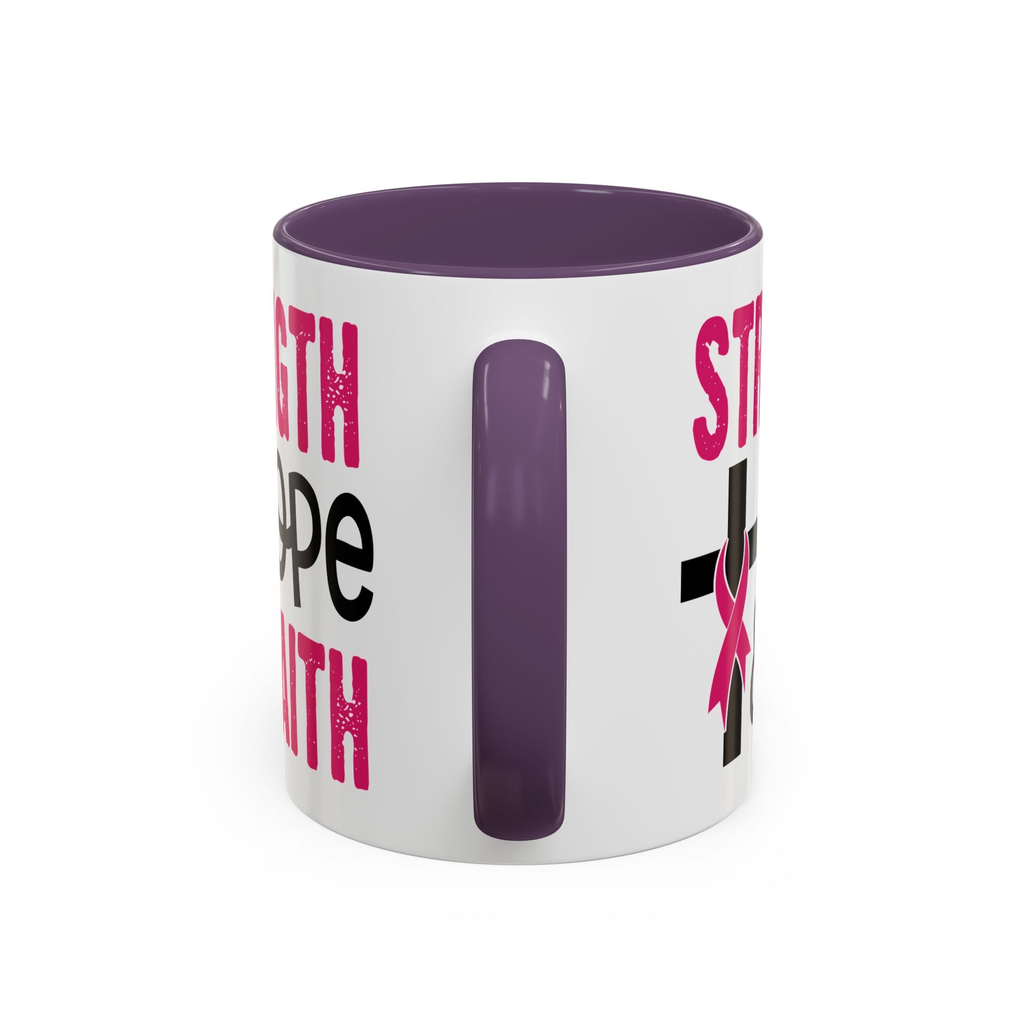 Inspirational Coffee Mug - Strength, Hope, Faith, Pink Ribbon, Christian Gifts, Motivational Drinkware, Breast Cancer Awareness