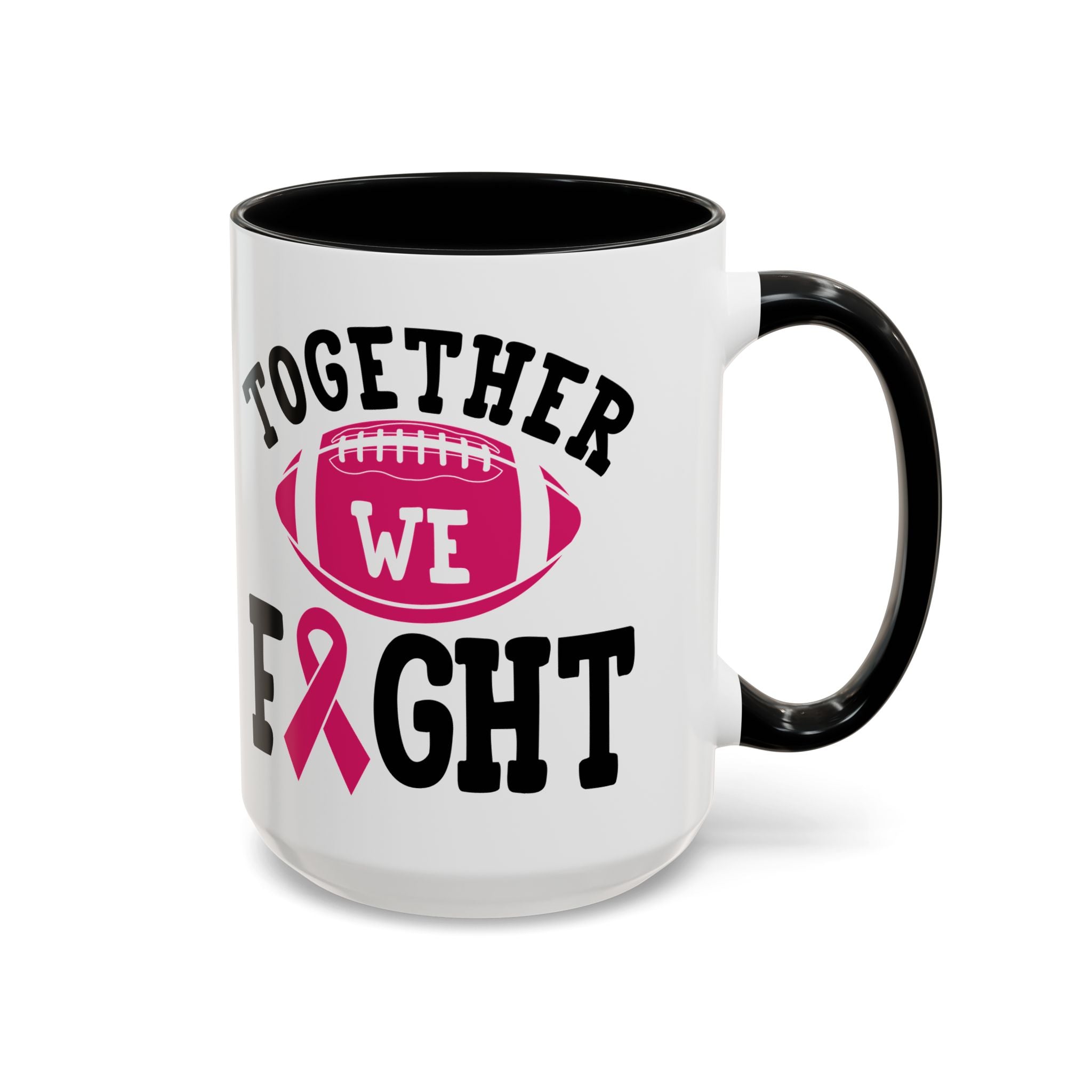 Together We Fight Pink Ribbon Coffee Mug, Support Breast Cancer Awareness, Gift for Survivors, Football Lovers, Empowerment