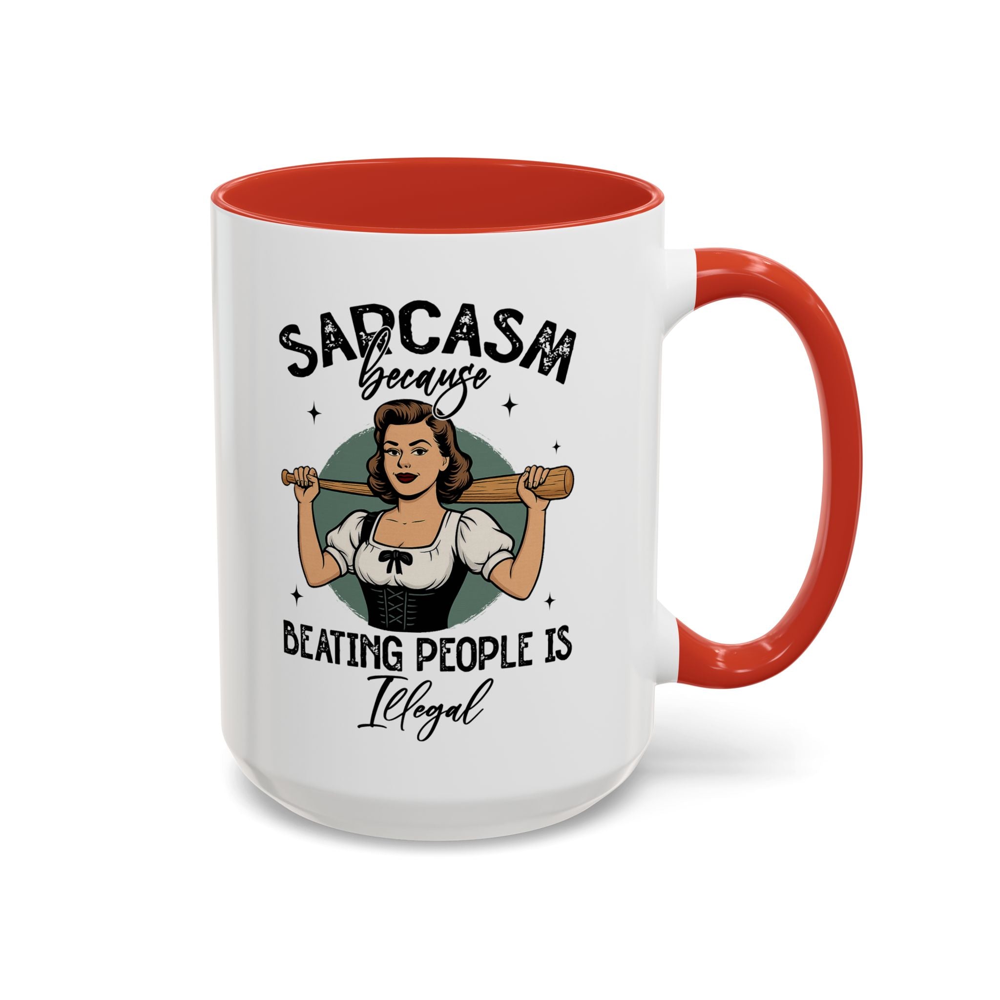 Sarcasm Coffee Mug — “Sarcasm Because Beating People Is Illegal” Accent Mug attitude funny