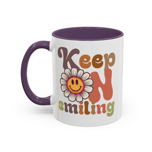 Keep Smiling Floral Coffee Mug - Cheerful 11 & 15oz Accent Mug for Daily Motivation