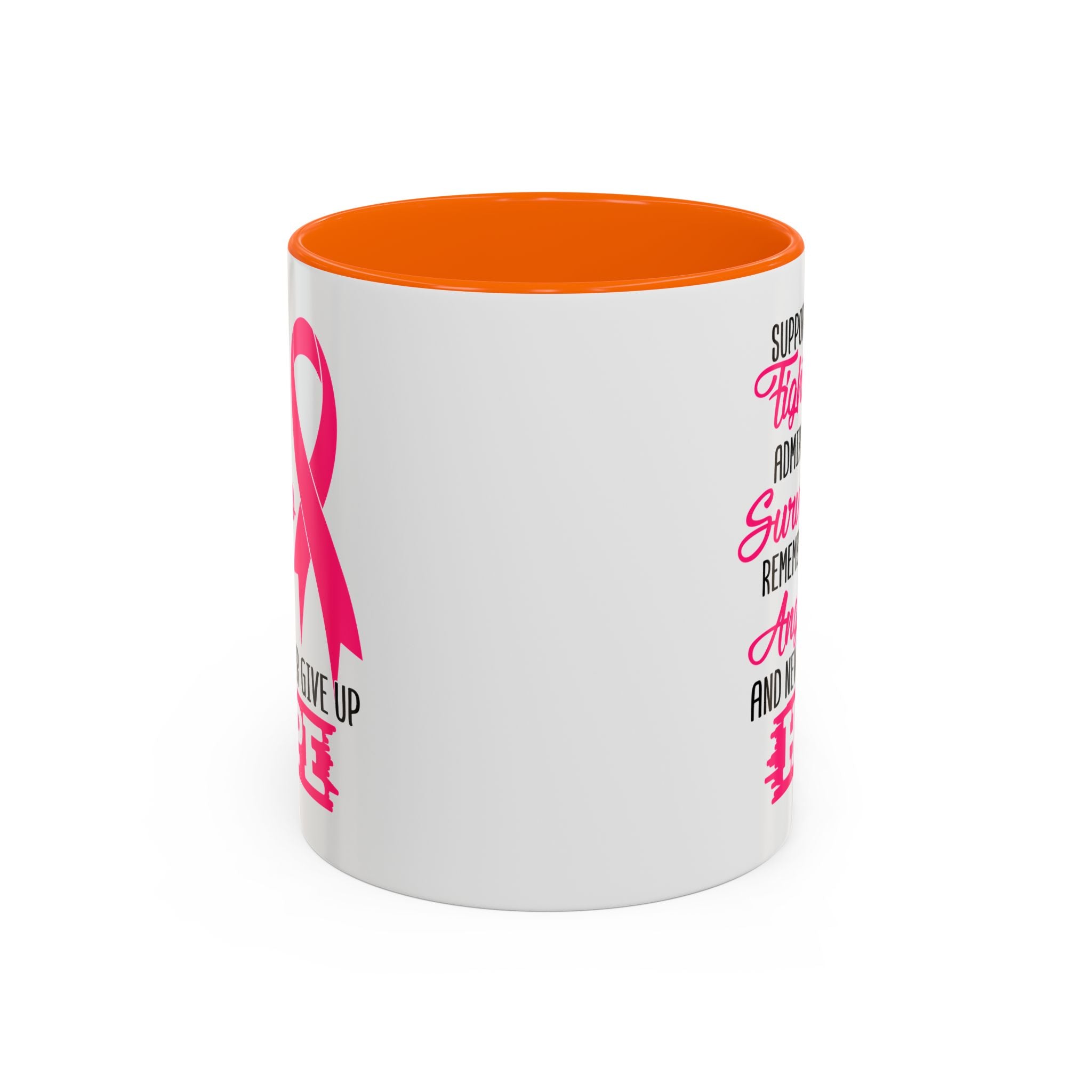 Inspirational Pink Ribbon Coffee Mug: Support Fighters, Admire Survivors, Celebrate Hope, Gift for Cancer Awareness, Motivational Mug
