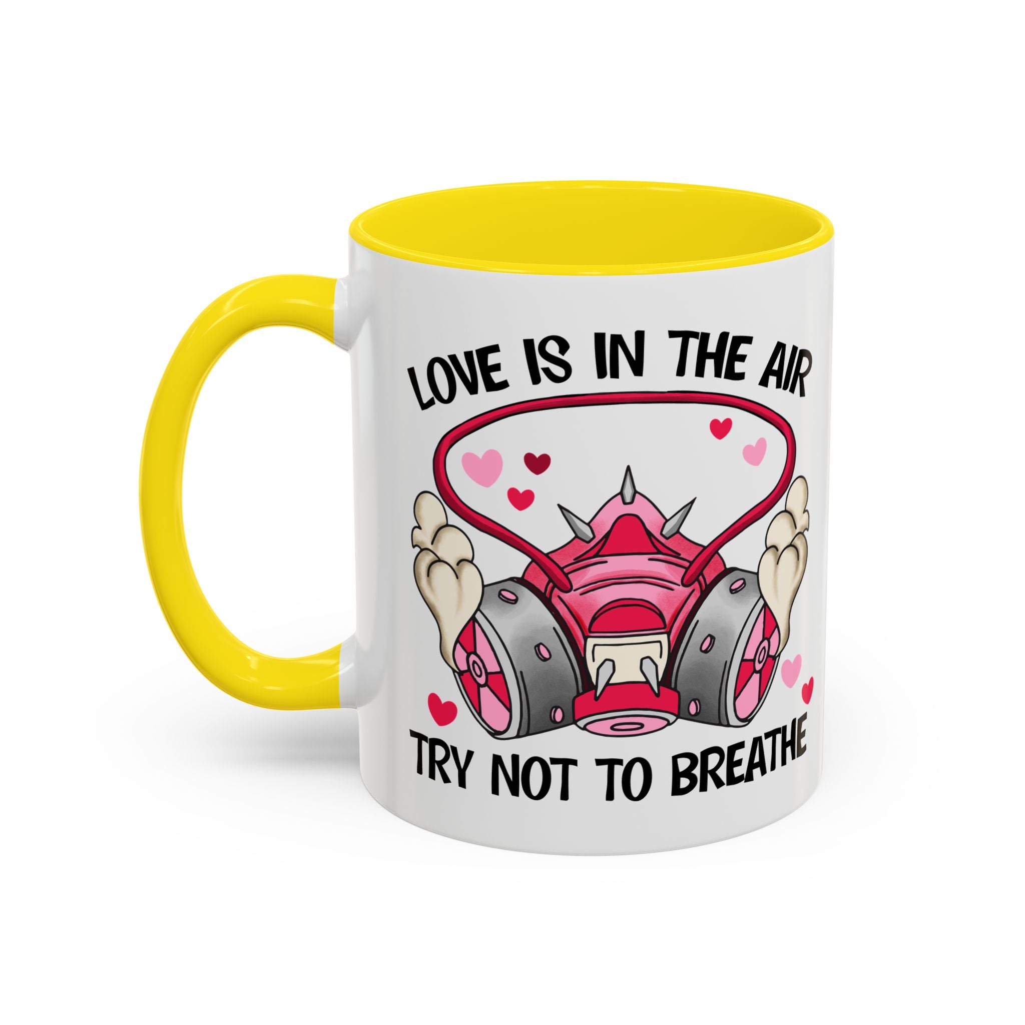 Love Is In The Air Gas Mask Coffee Mug — Funny anti Valentine Gift (11/15oz)