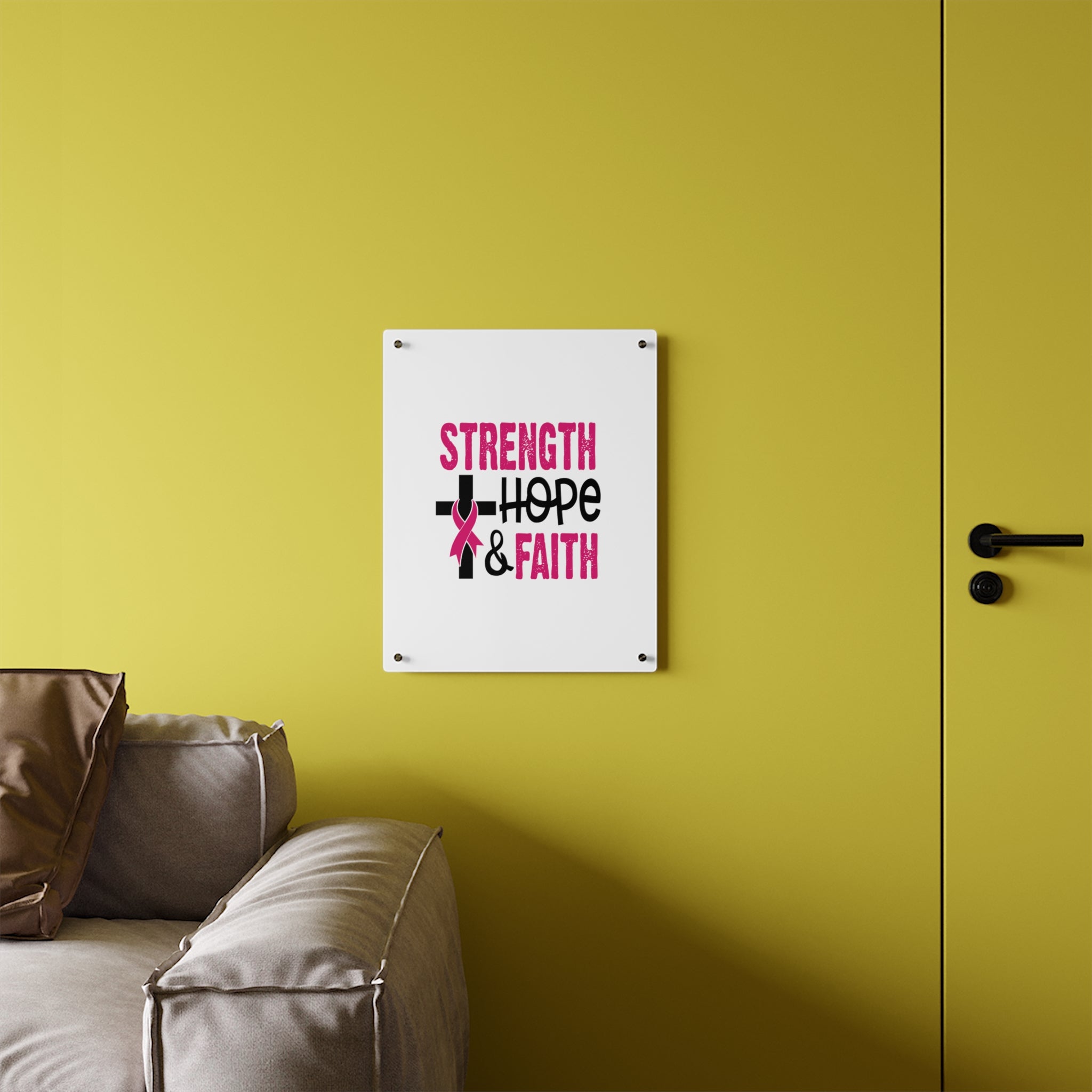 Inspirational Acrylic Wall Art Panel - Strength Hope Faith, Motivational Decor, Breast Cancer Awareness, Home Wall Decor, Gift for Women