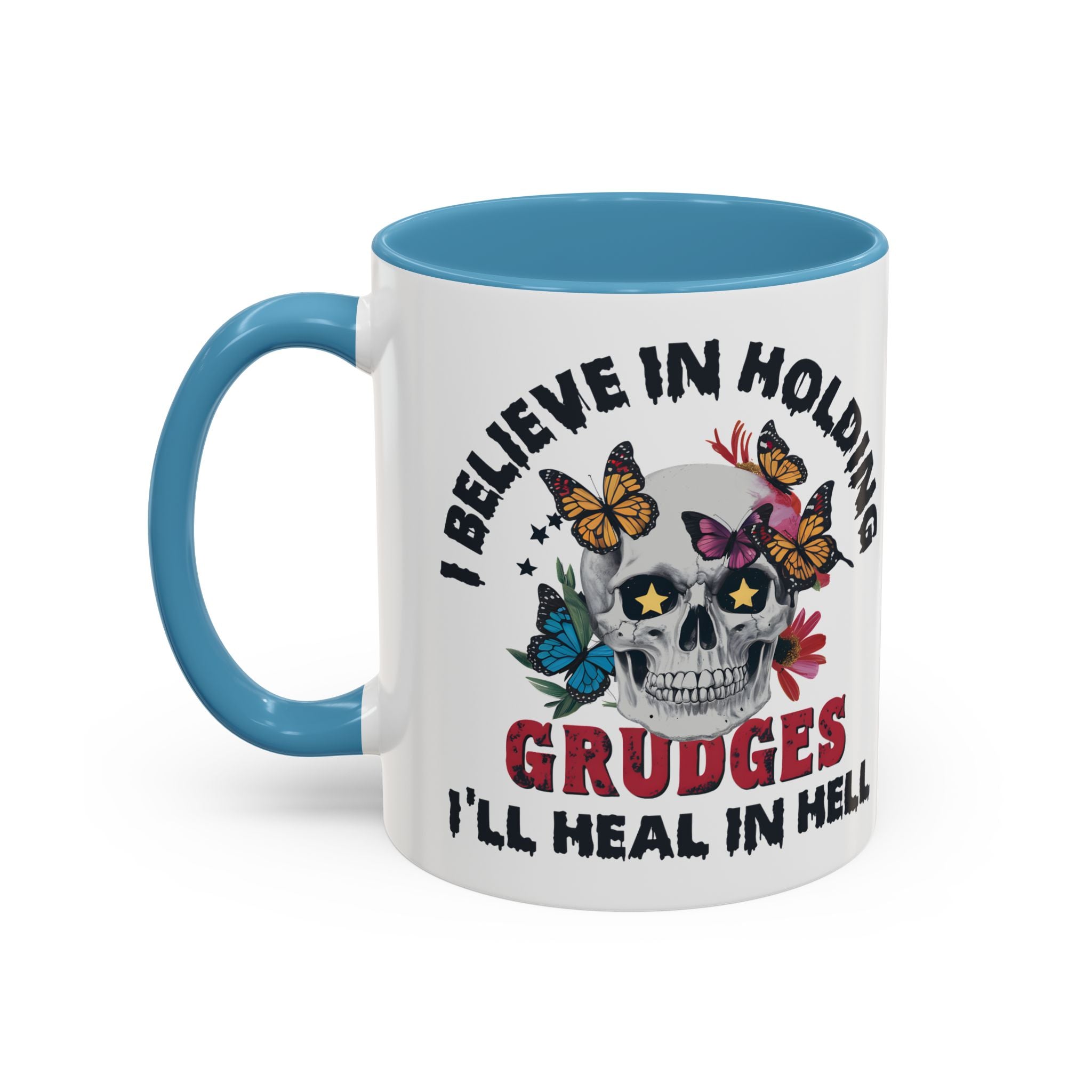 Grudge-Holder Coffee Mug - 11 & 15oz Ceramic with Floral Skull Design gothic horror art