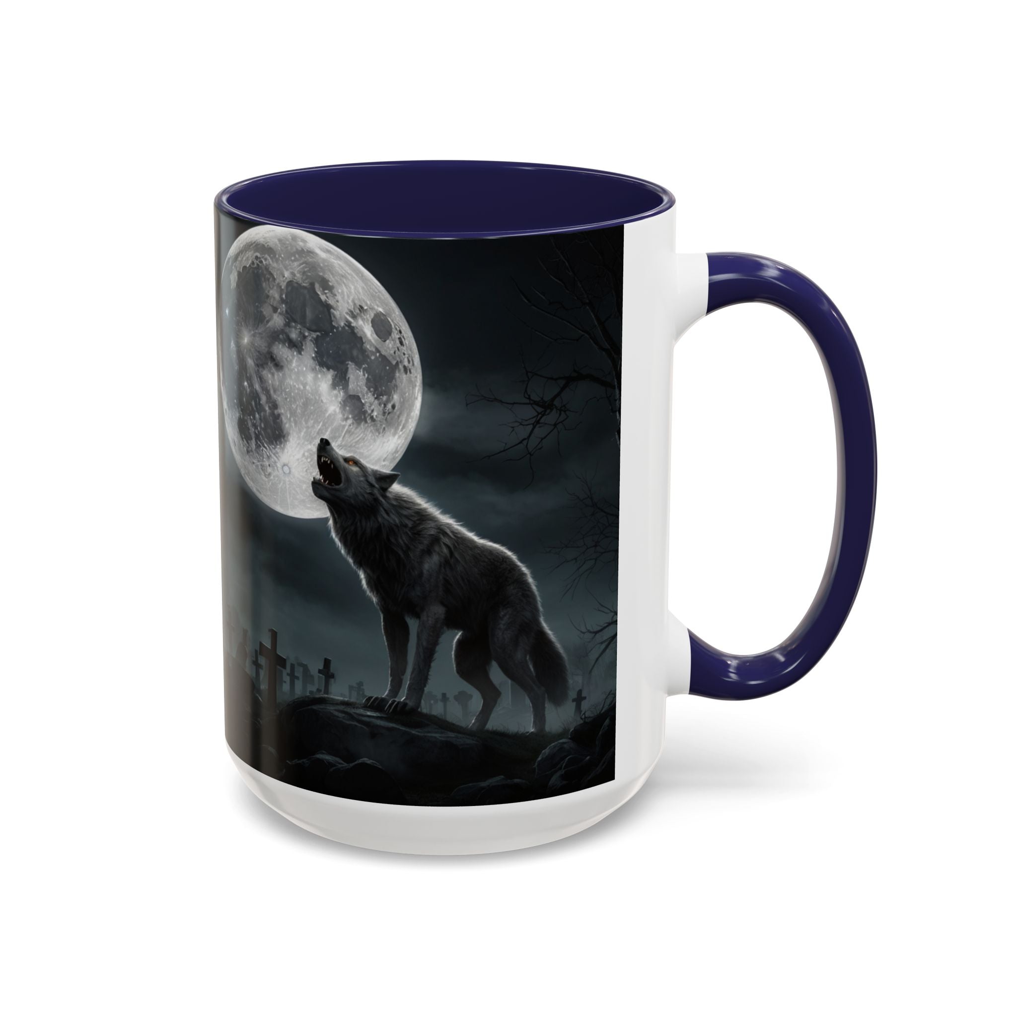 Howling Wolf Moon Coffee Mug – Gothic Graveyard Accent Mug (11/15oz) fantasy