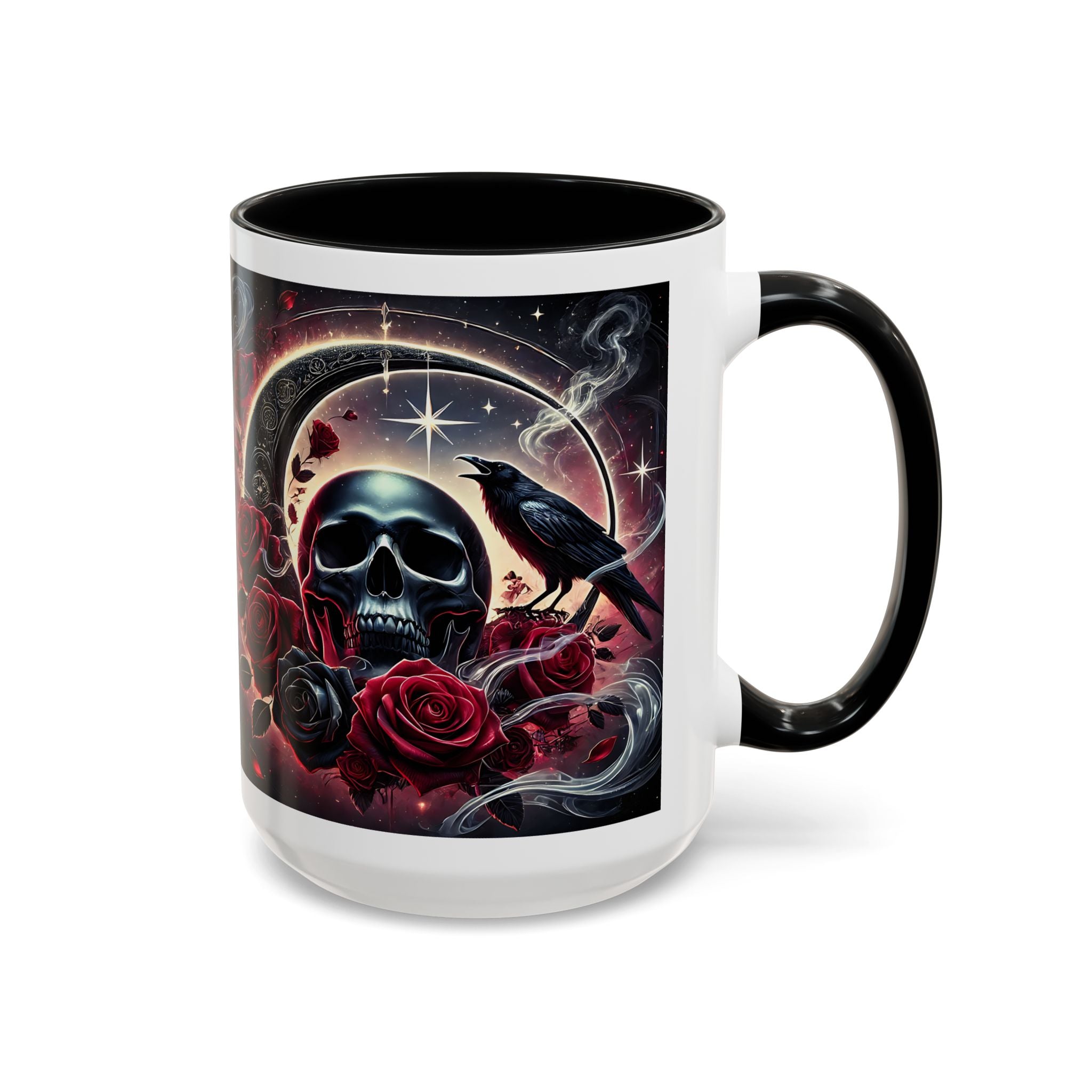 Skull & Raven Accent Coffee Mug — Gothic Roses 11/15oz