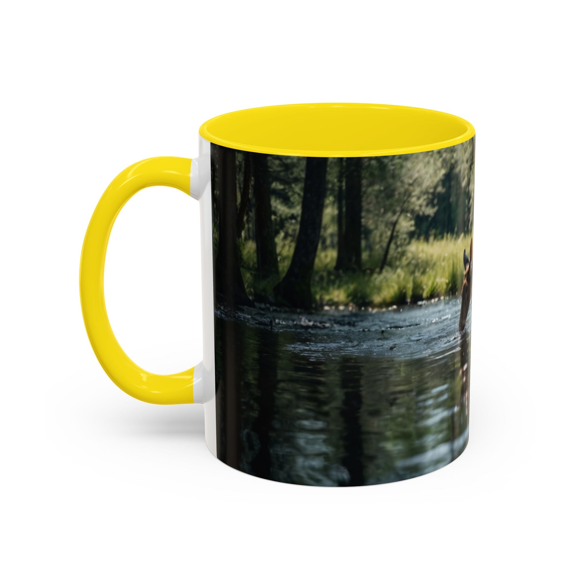 Deer at Stream Accent Coffee Mug — Scenic Wildlife Photo Mug (11/15oz) nature lovers