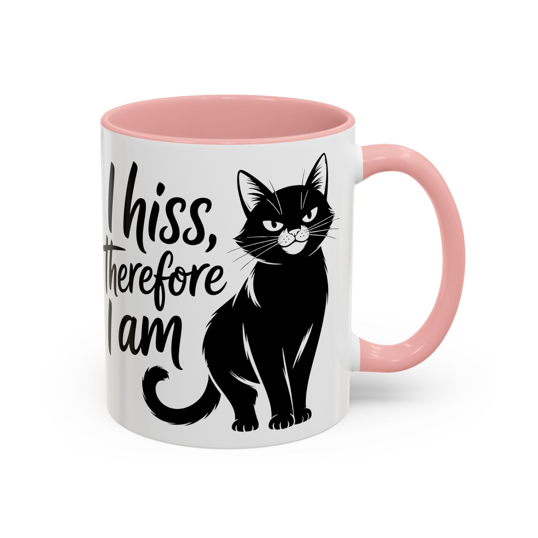 Cat Coffee Mug — "I Hiss Therefore I Am" Black Cat Accent Mug sarcasm attitude