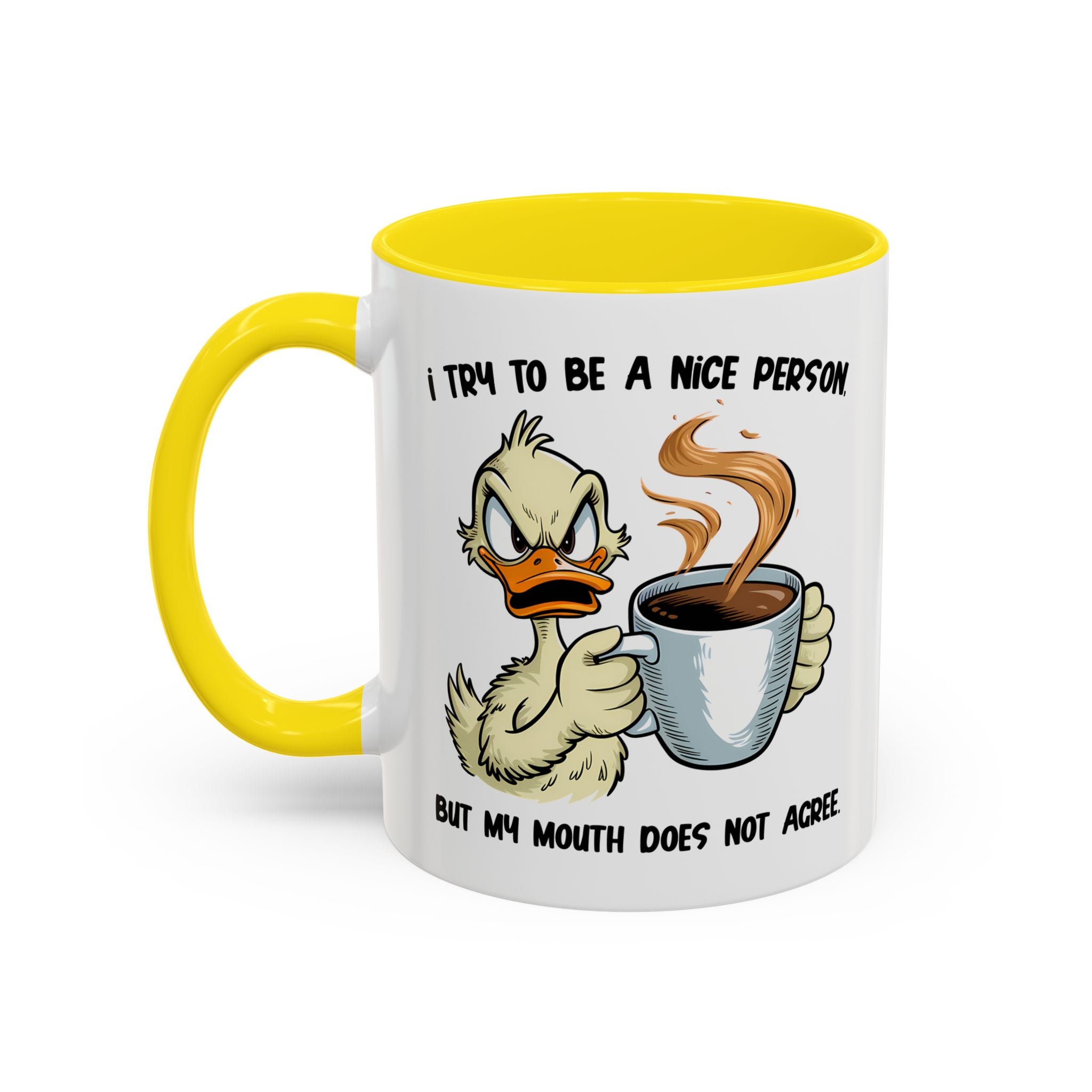 Funny Accent Coffee Mug - "I Try to Be a Nice Person" office home cup sarcasm