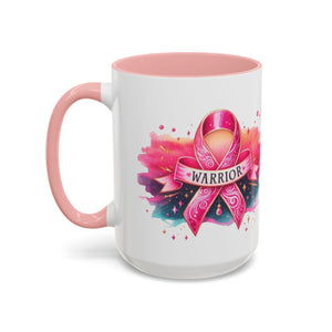 Pink Ribbon Warrior Coffee Mug, Support Breast Cancer Awareness Gift, Inspirational Mug, Cancer Survivor Merchandise, 11oz 15oz Mug