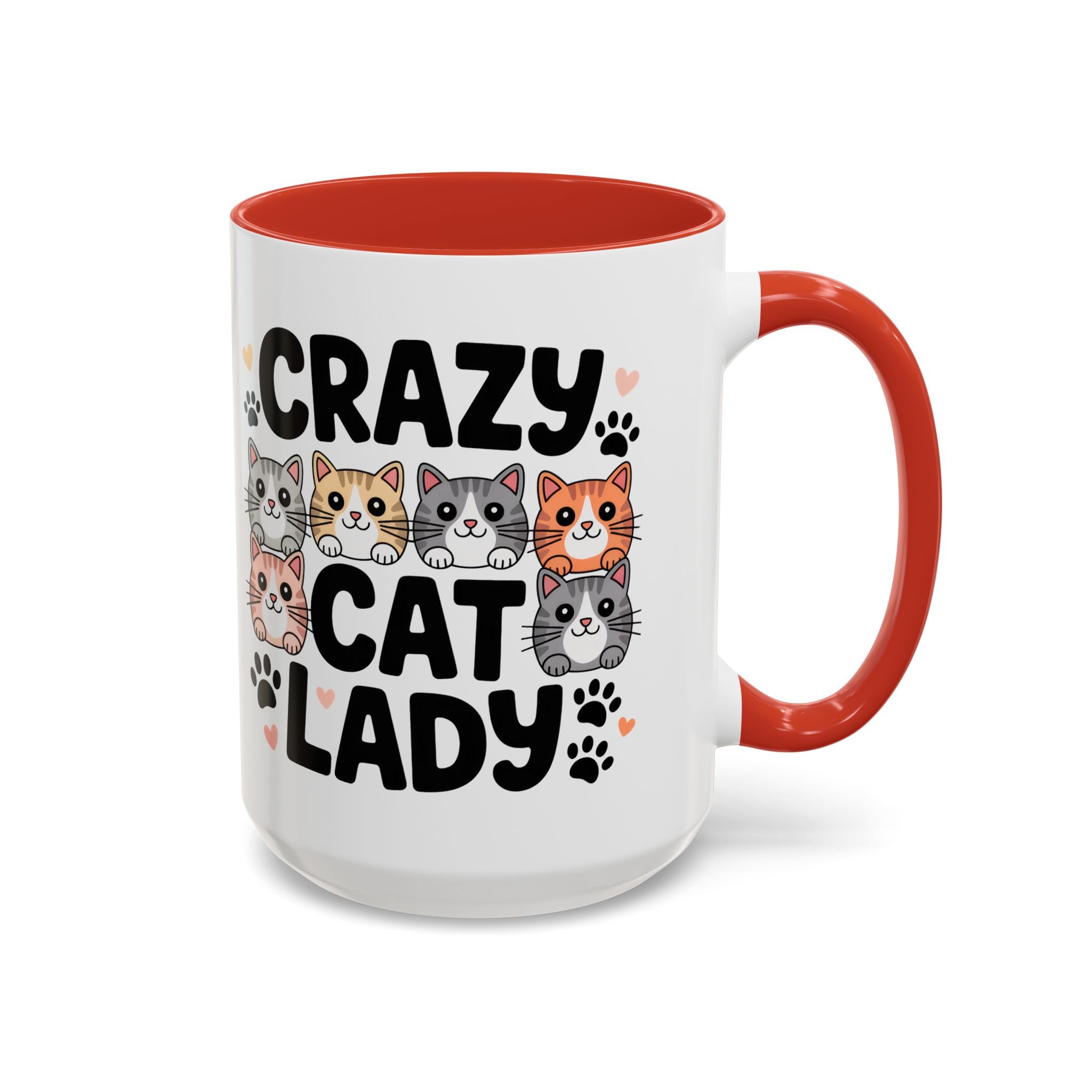 Crazy Cat Lady Accent Coffee Mug — Cute Cat Faces Paw Print 11/15oz