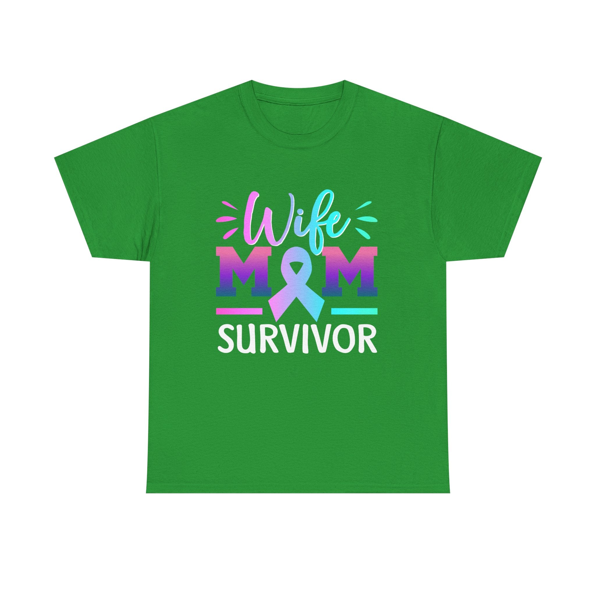 Wife Mom Survivor Tee, Unisex Heavy Cotton Tee, Cancer Awareness Shirt, Gift for Survivors, Inspirational Mom Shirt