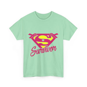 Super Survivor Unisex Heavy Cotton Tee, Support Cancer Awareness Shirt, Inspirational T-Shirt, Gift for Survivors, Motivational Apparel