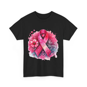 Breast Cancer Awareness Tee - She is Strong, Support Shirt, Gift for Fighters, Awareness Month Apparel, Inspirational T-Shirt