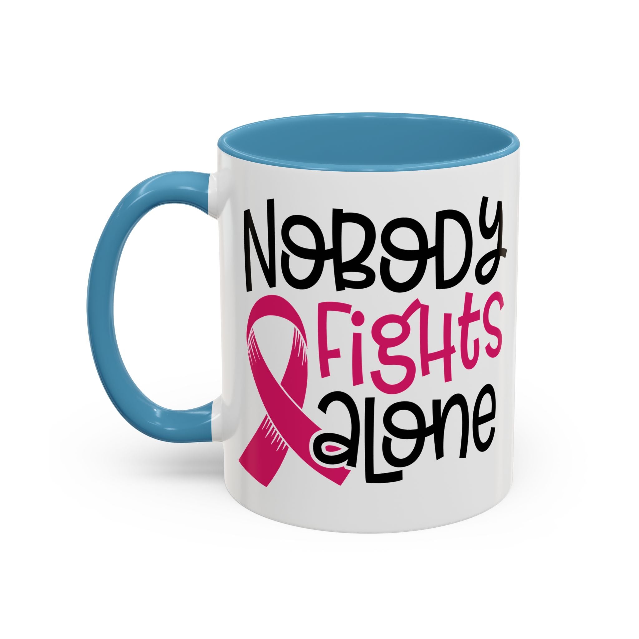 Inspirational Coffee Mug for Support - 'Nobody Fights Alone' | Breast Cancer Awareness Gift, Motivational Mug, Friendship Gift, Self-Care