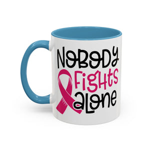 Inspirational Coffee Mug for Support - 'Nobody Fights Alone' | Breast Cancer Awareness Gift, Motivational Mug, Friendship Gift, Self-Care