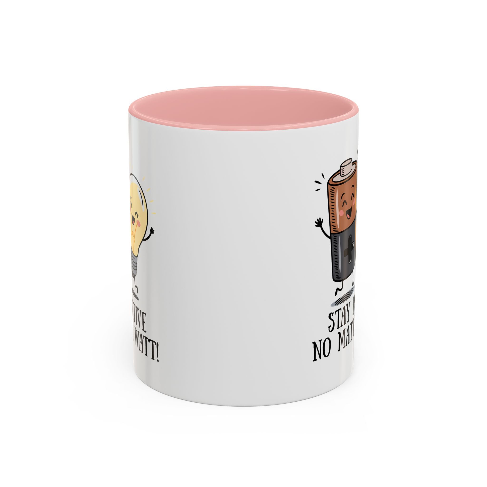 Stay Positive Accent Coffee Mug - 11oz & 15oz - Cute Light Bulb & Battery Design