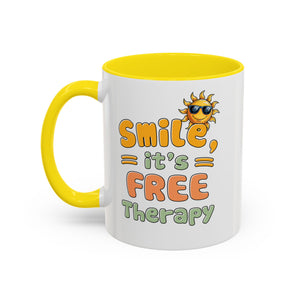 Smile It's Free Therapy Coffee Mug - Fun & Cheerful Accent Mugs for Brightening Your Day