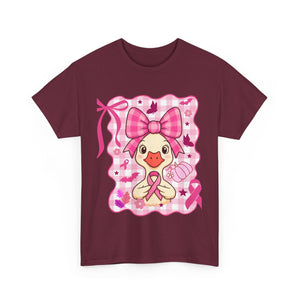 Cute Pink Ribbon Duck Tee, Breast Cancer Awareness Shirt, Funny Unisex Cotton T-Shirt, Gift for Her, Cute Animal Apparel