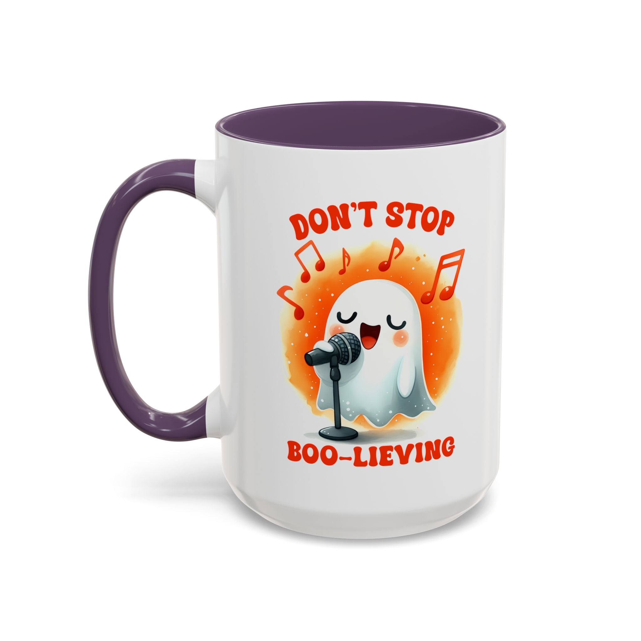 Ghost Coffee Mug, Perfect for Halloween, Fun Gift for Kids & Adults, Don't Stop Boo-lieving Mug, Caffeinated Spirits