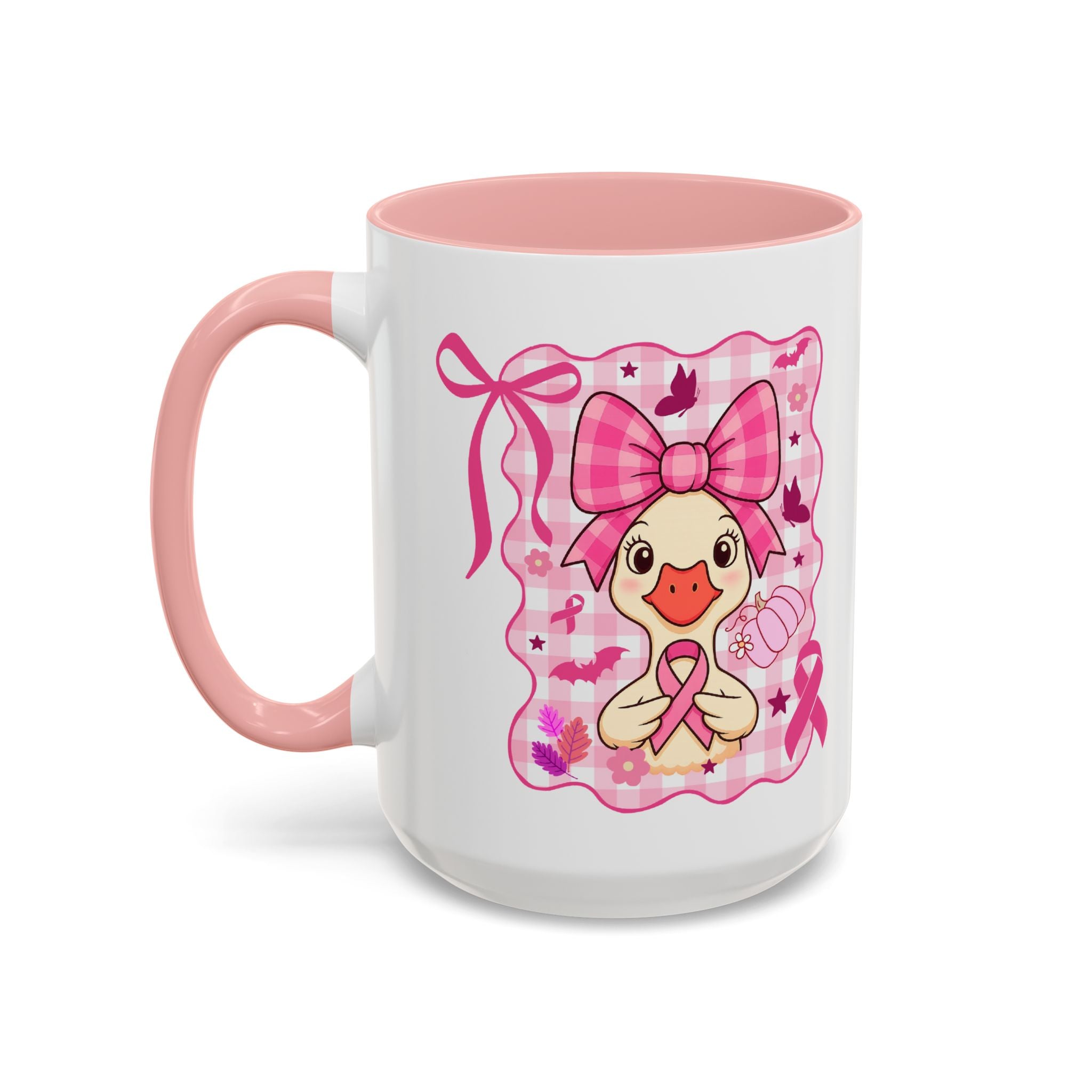 Pink Ribbon Duck Coffee Mug for Breast Cancer Awareness, Cute Gift for Her, Supportive Breast Cancer Mug, Unique Coffee Cup, Holiday Present