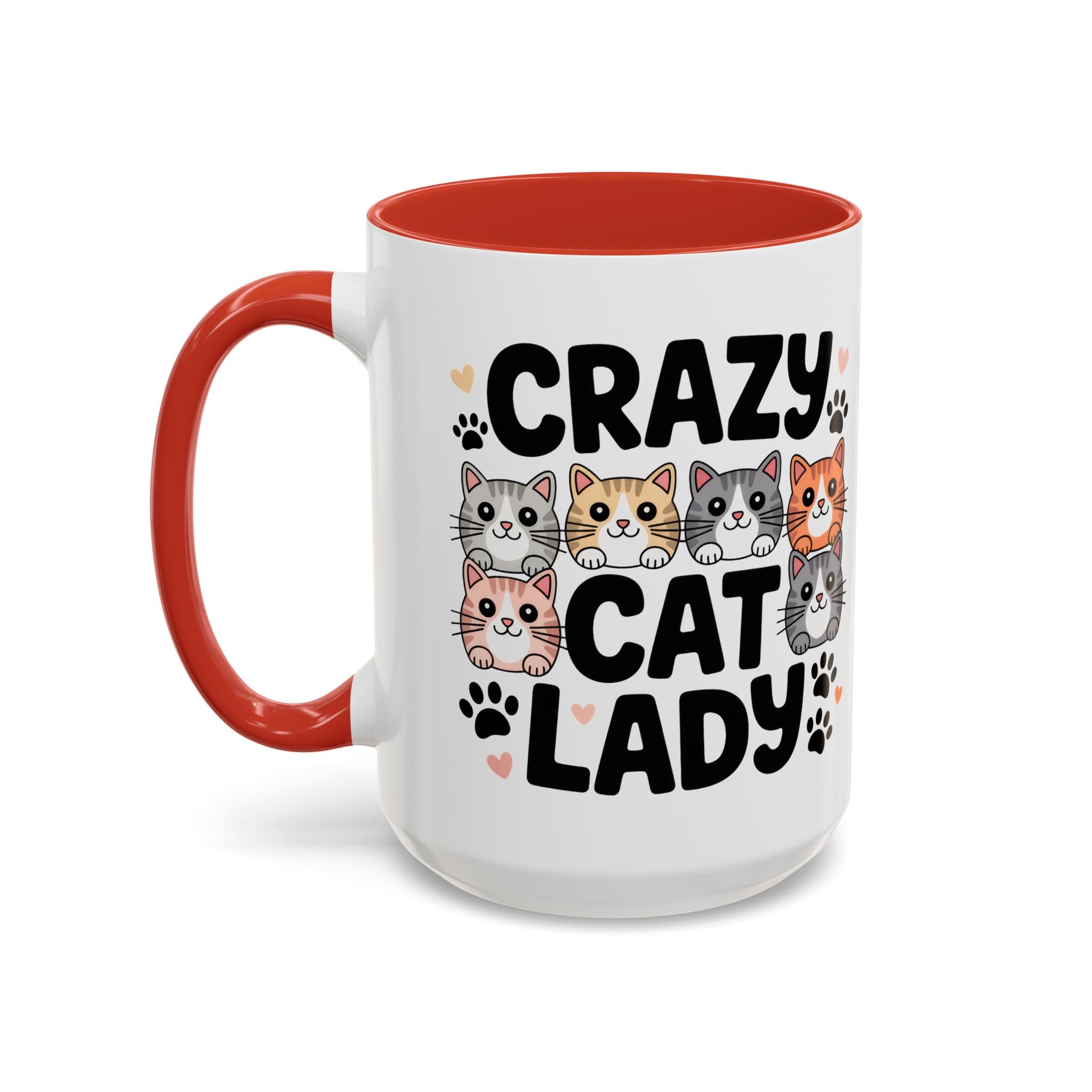 Crazy Cat Lady Accent Coffee Mug — Cute Cat Faces Paw Print 11/15oz
