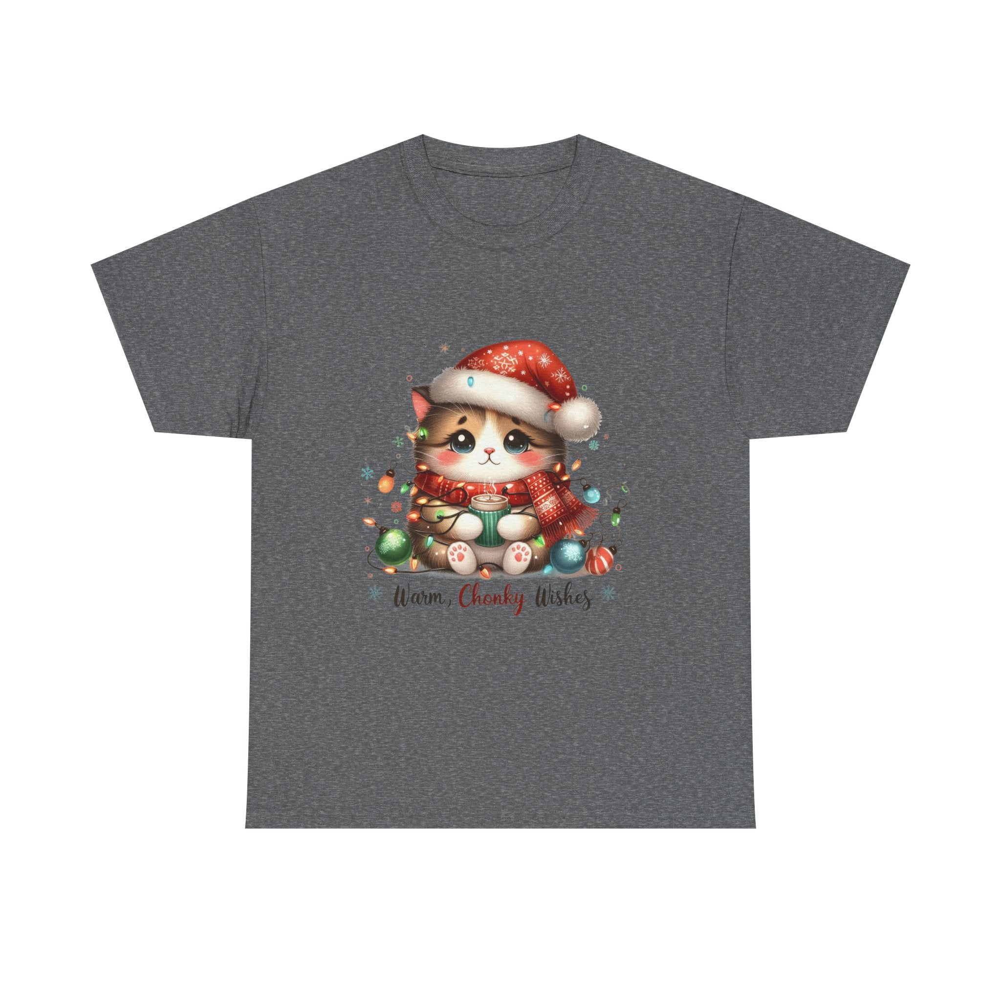 Cute Christmas Cat Tee - Unisex Heavy Cotton Tee, Holiday Gift, Cozy Wear, Festive Apparel, Gift for Cat Lovers