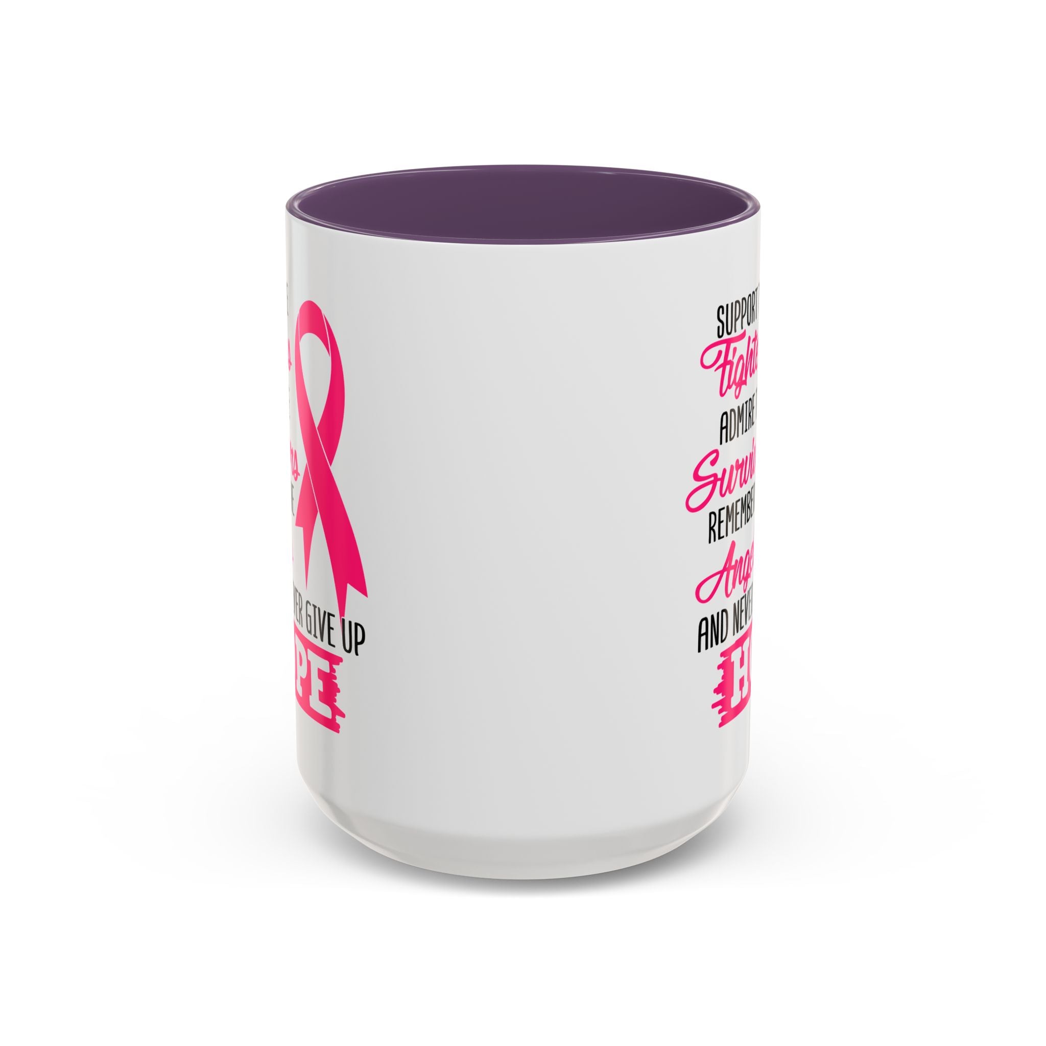 Inspirational Pink Ribbon Coffee Mug: Support Fighters, Admire Survivors, Celebrate Hope, Gift for Cancer Awareness, Motivational Mug