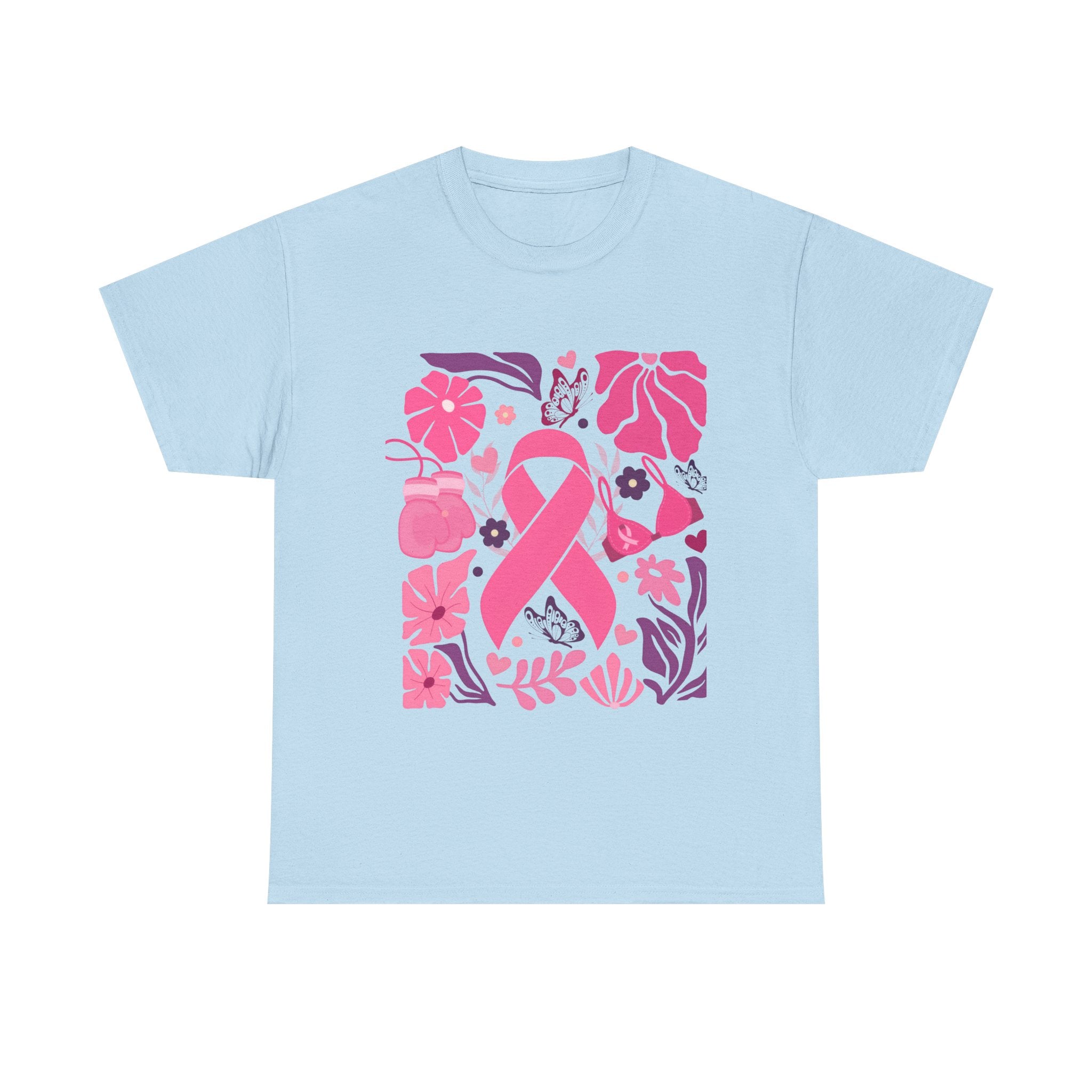 Pink Ribbon Awareness Tee, Flower Power Shirt, Support Breast Cancer, Unisex Cotton T-shirt, Thoughtful Gift for Her