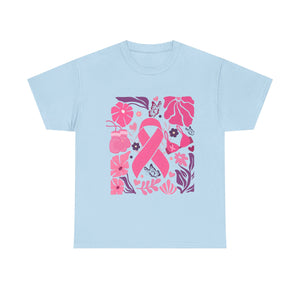 Pink Ribbon Awareness Tee, Flower Power Shirt, Support Breast Cancer, Unisex Cotton T-shirt, Thoughtful Gift for Her