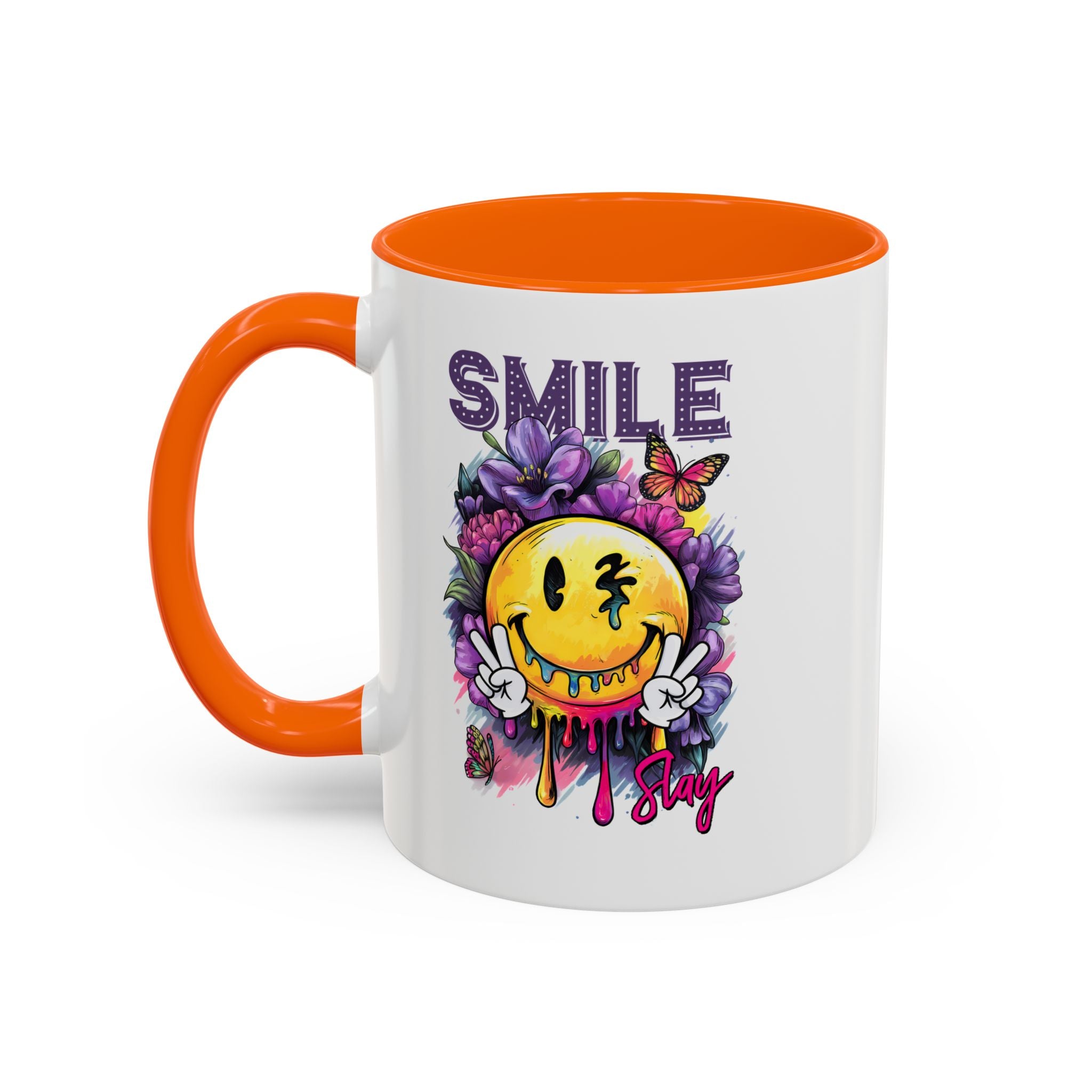 Smile Stay Accent Coffee Mug - Vibrant Floral Design for Positive Vibes
