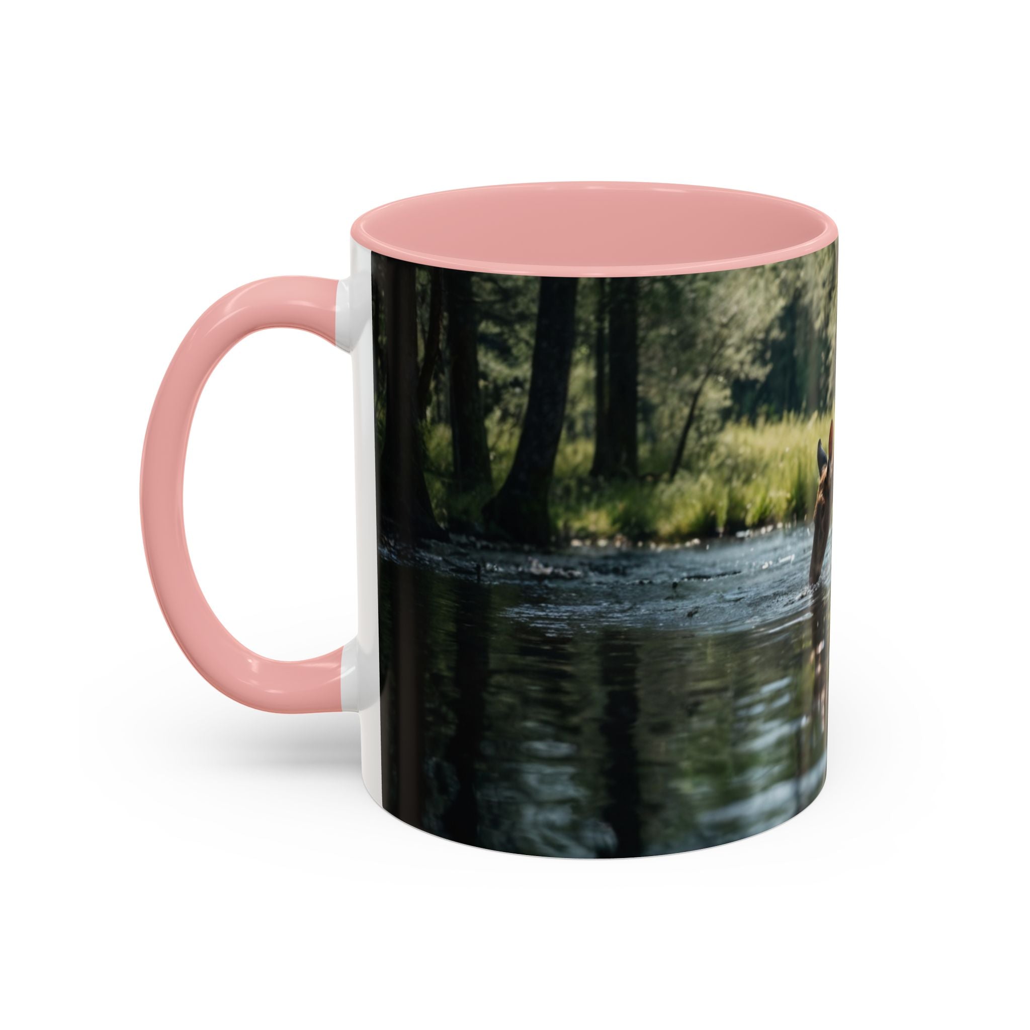 Deer at Stream Accent Coffee Mug — Scenic Wildlife Photo Mug (11/15oz) nature lovers
