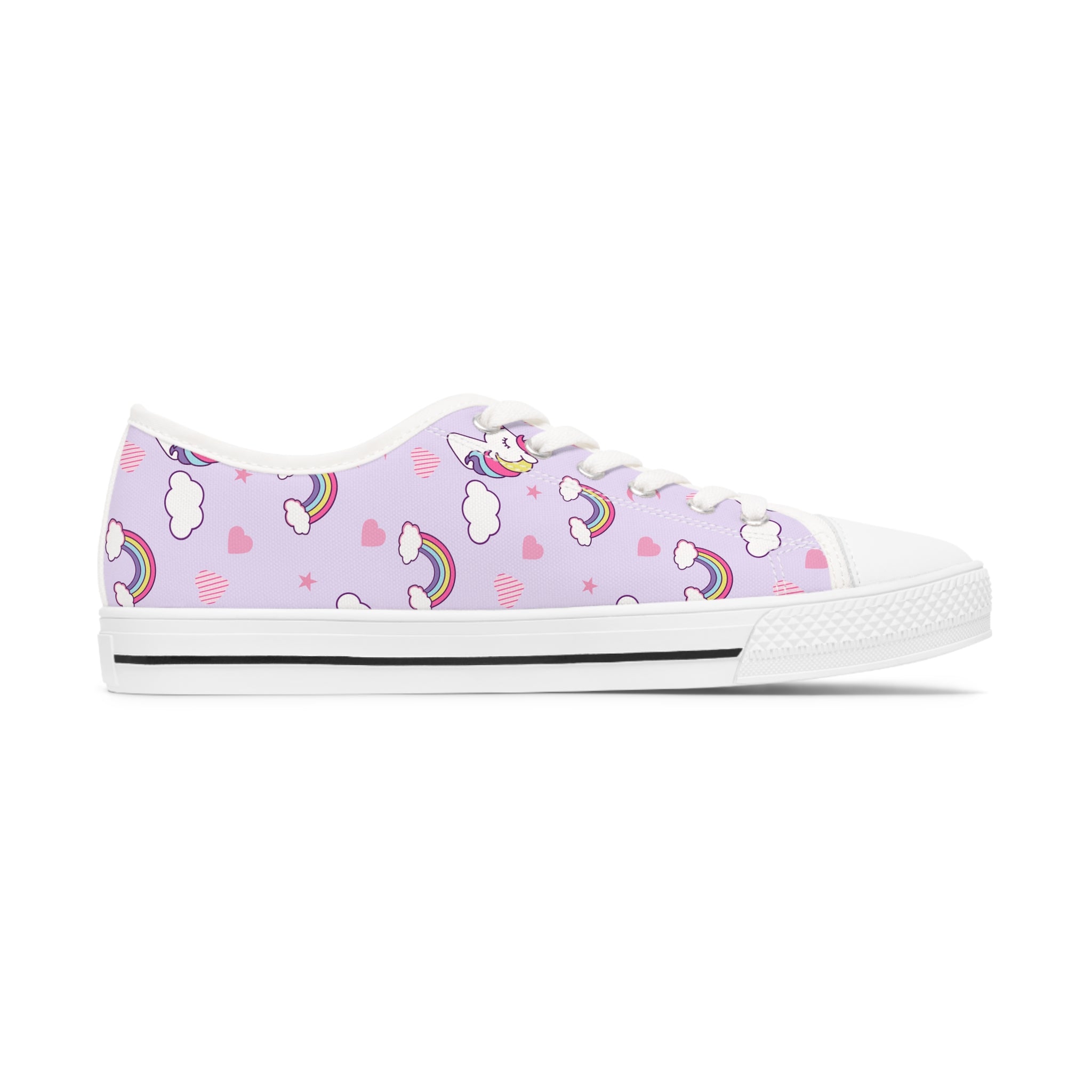 Pink flying unicorns in sky Women's Low Top Sneakers