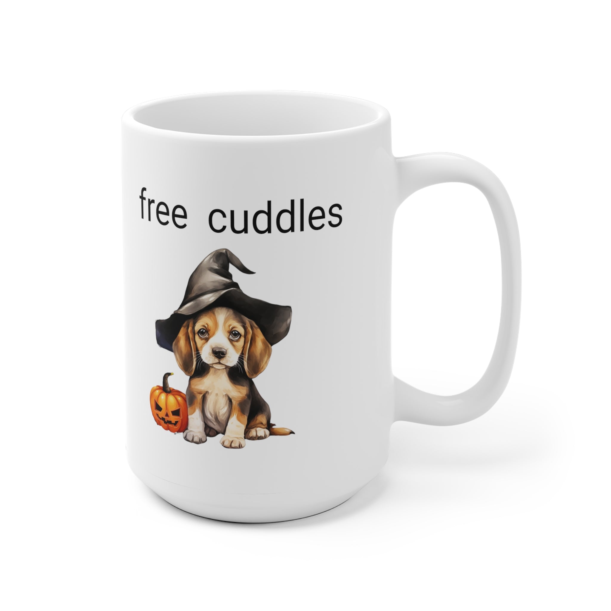 Halloween coffee mug puppy cute free cuddles in witch hat  gift and stocking stuffer White Ceramic Mug